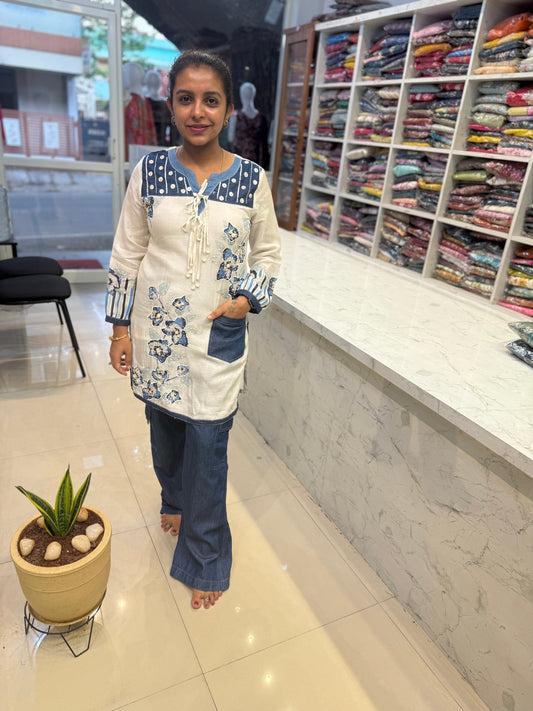 Half White Hand Embroidery Denim Set