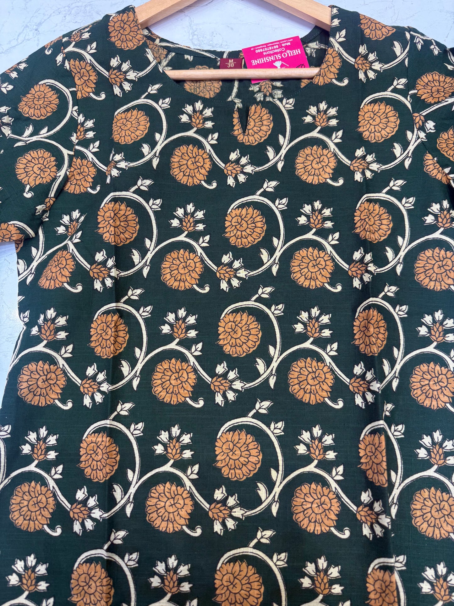 Green Printed Pure Cotton Tunics Top