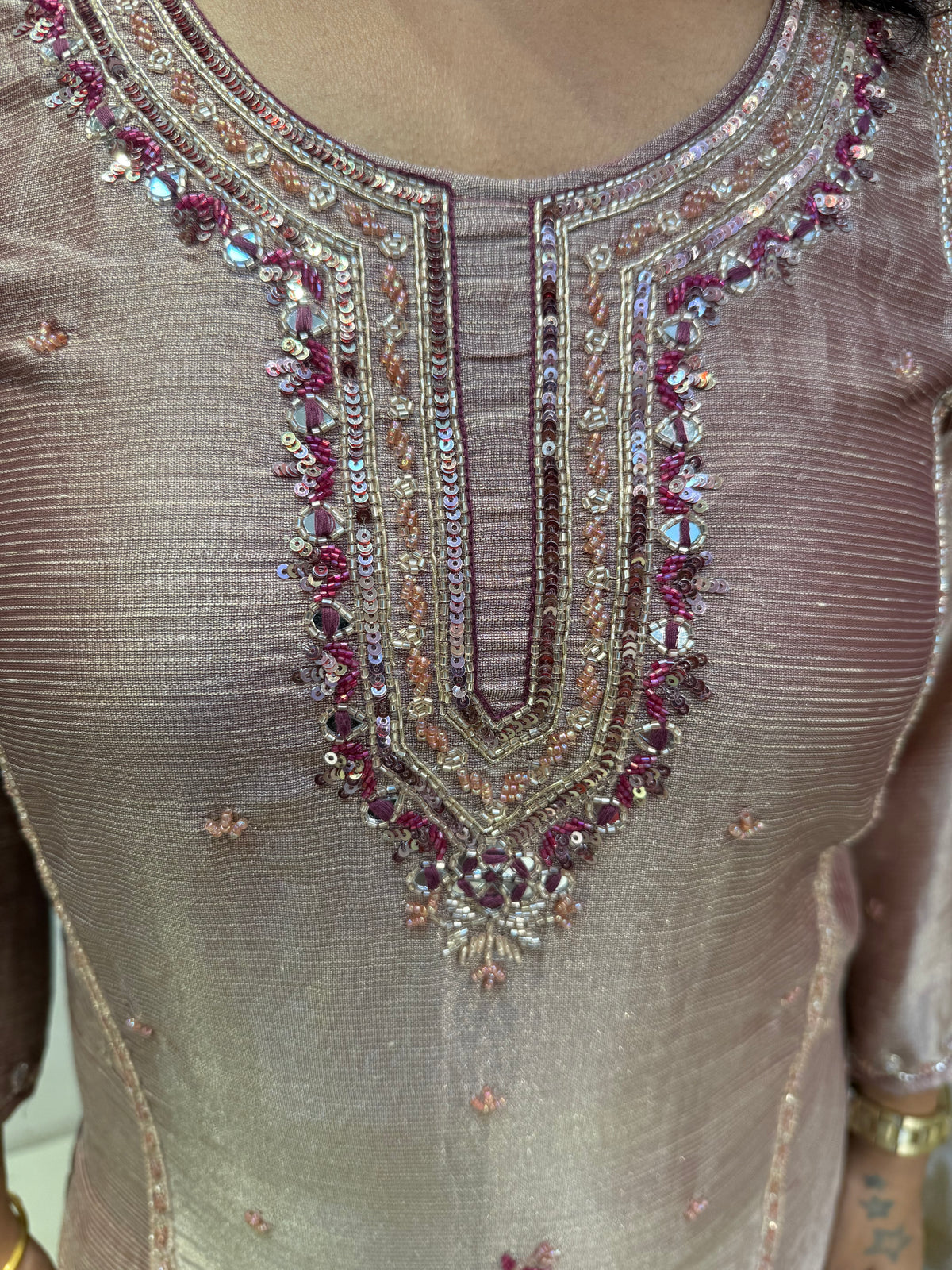 Shimmer Tissue Hand Embroidery Kurti With pant and dupatta -HSC1229