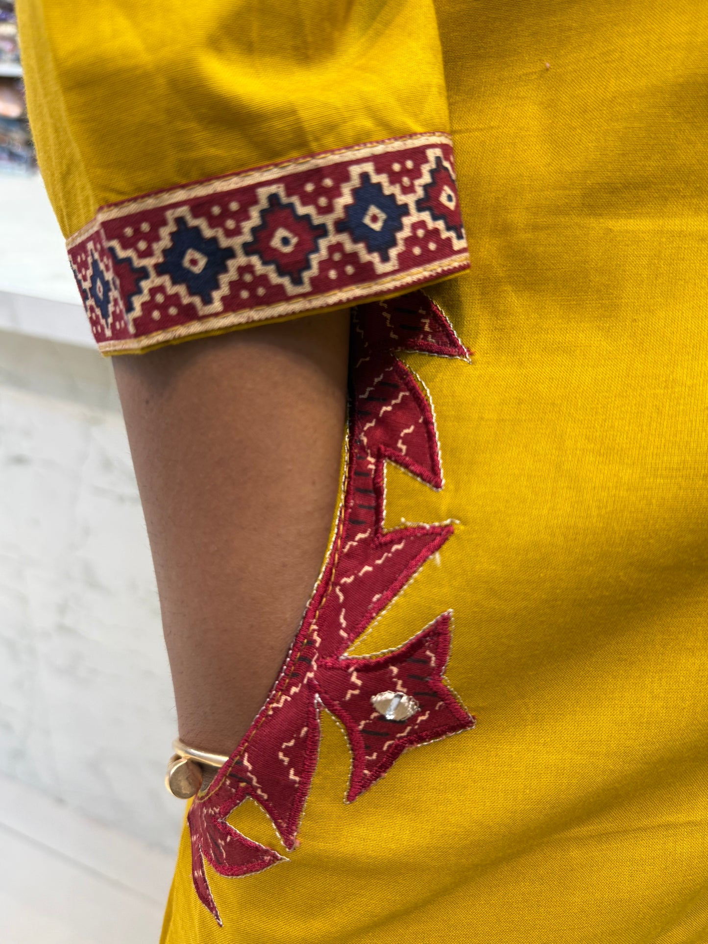 Mustard  Pure Cotton Kurti With Pant and Marron Printed Gajji Silk Dupatta