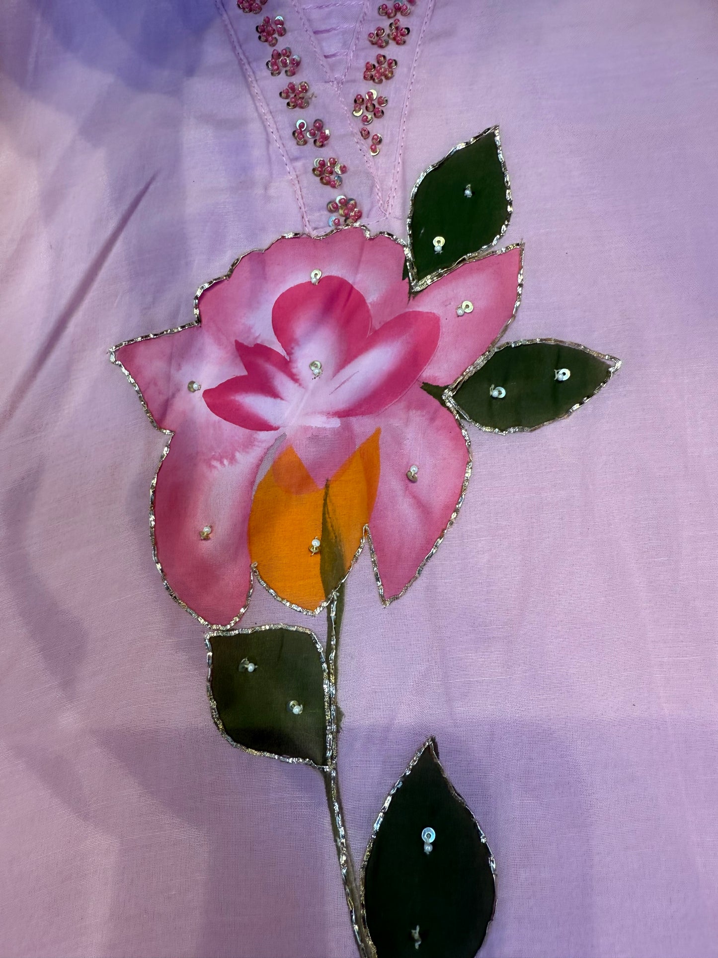 Hand Painted Mul Chanderi Kurti With Pant and Dupatta