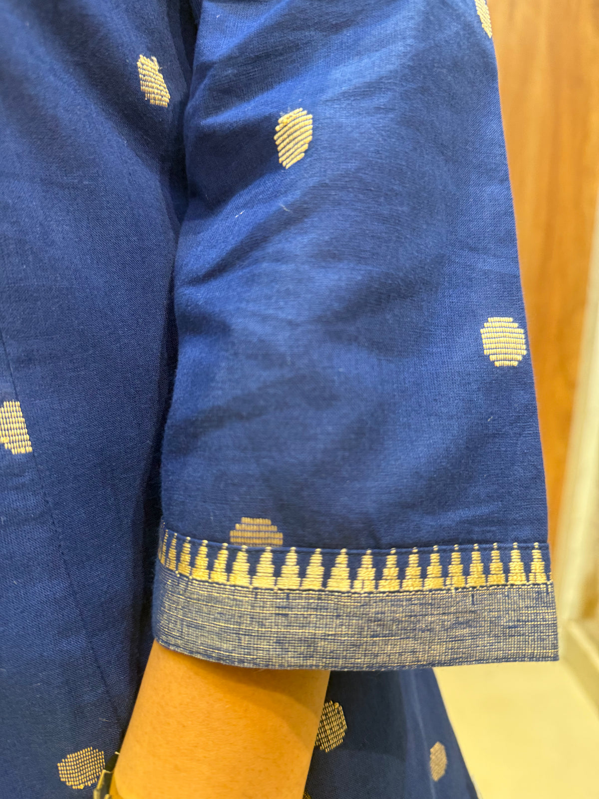 Ink Blue Zari Butta Pure Handloom Kurti With Pant and Dupatta -HSC1239