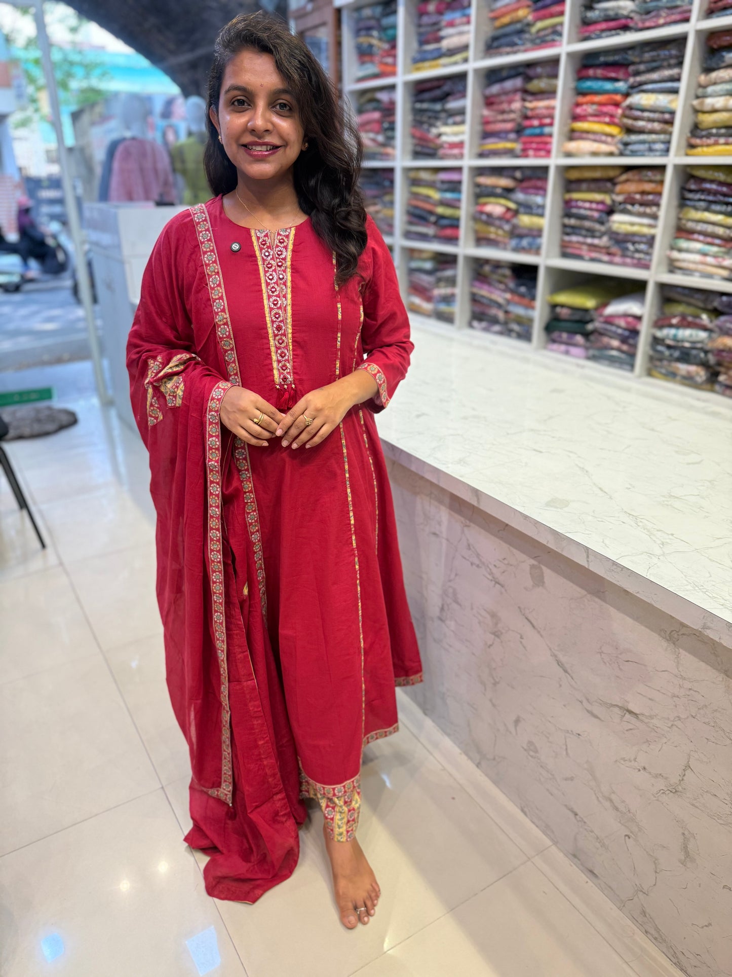 Appliqué Pure Cotton Printed Pant And Kurti With Dupatta-HSC82