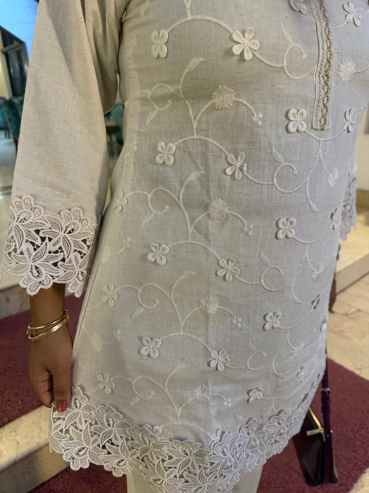 Cutwork Half White Pure Cotton Flex Co-ords Set - HSC1183