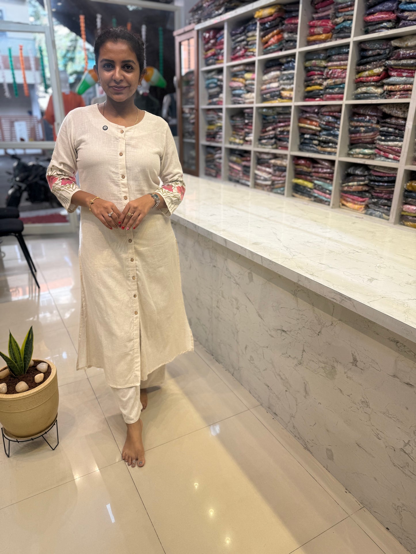 Half White Cotton Co-ords Set