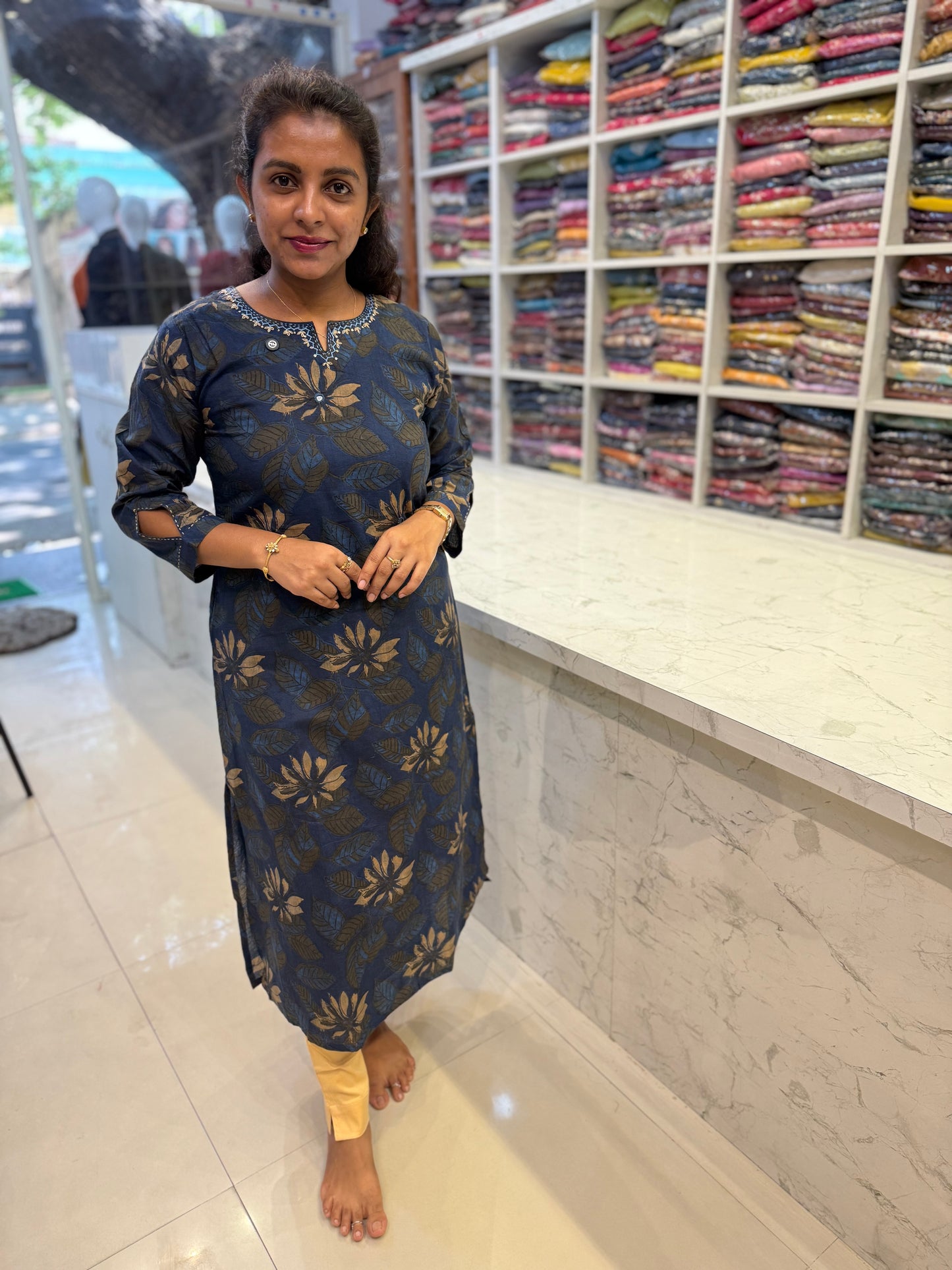 Indigo Blue Natural Print floral Kurti
