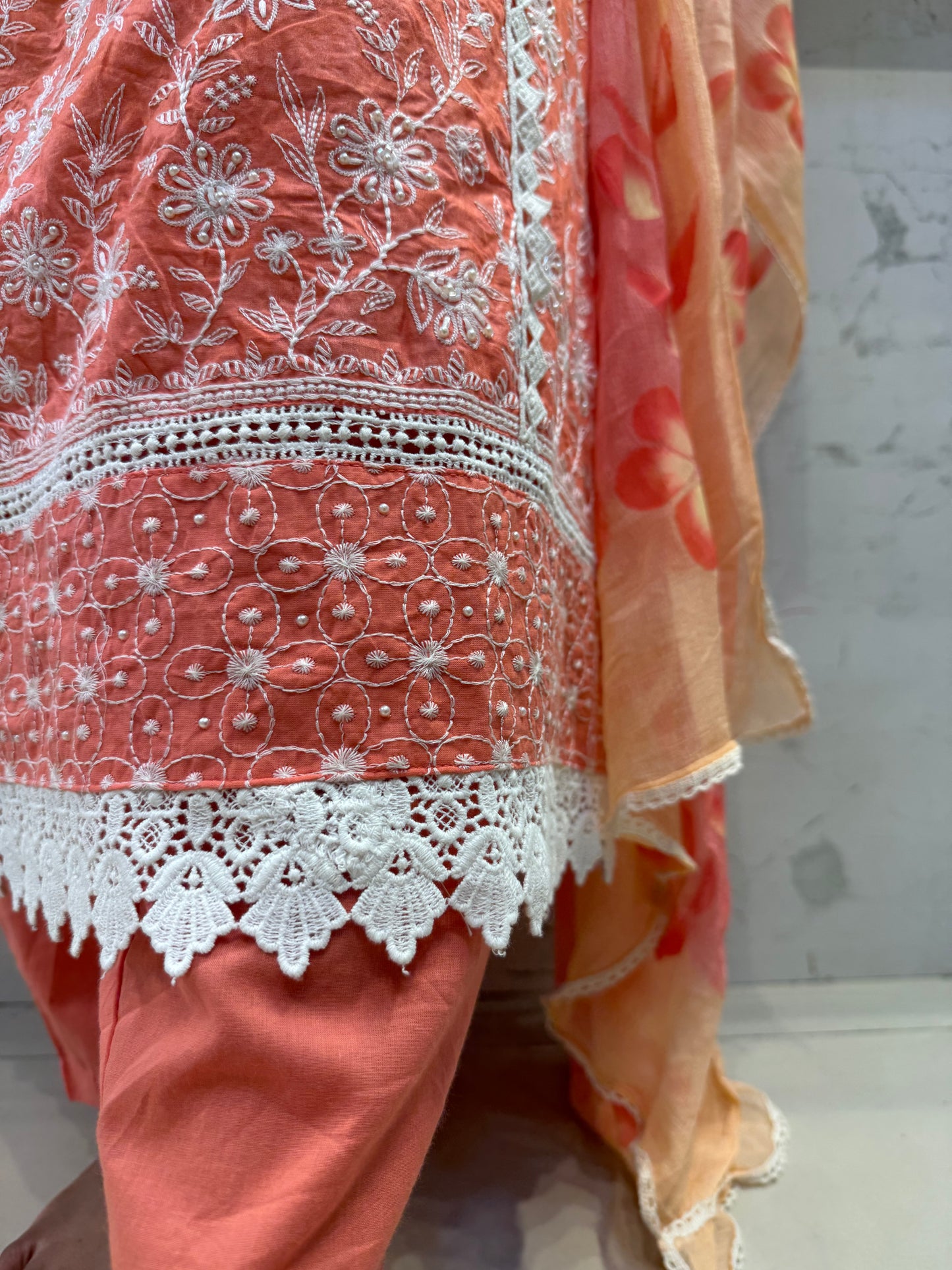 Pure Cotton Kurti With Pant and Brush Paint Dupatta