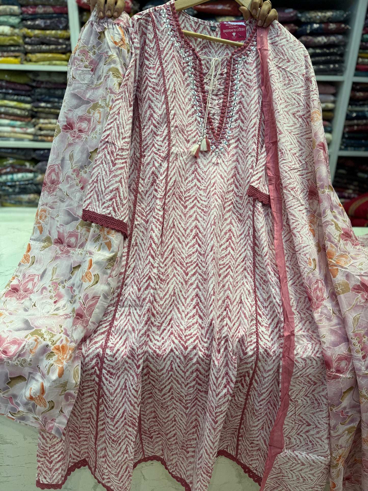 Anarkali Pure Cotton Kurti With Lace With Pant and Dupatta