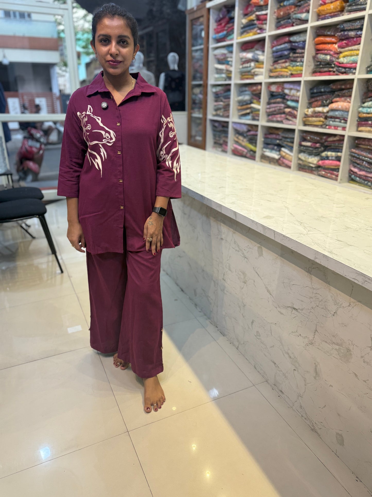 Horse Green and Wine Cotton Flex Co-ords Set