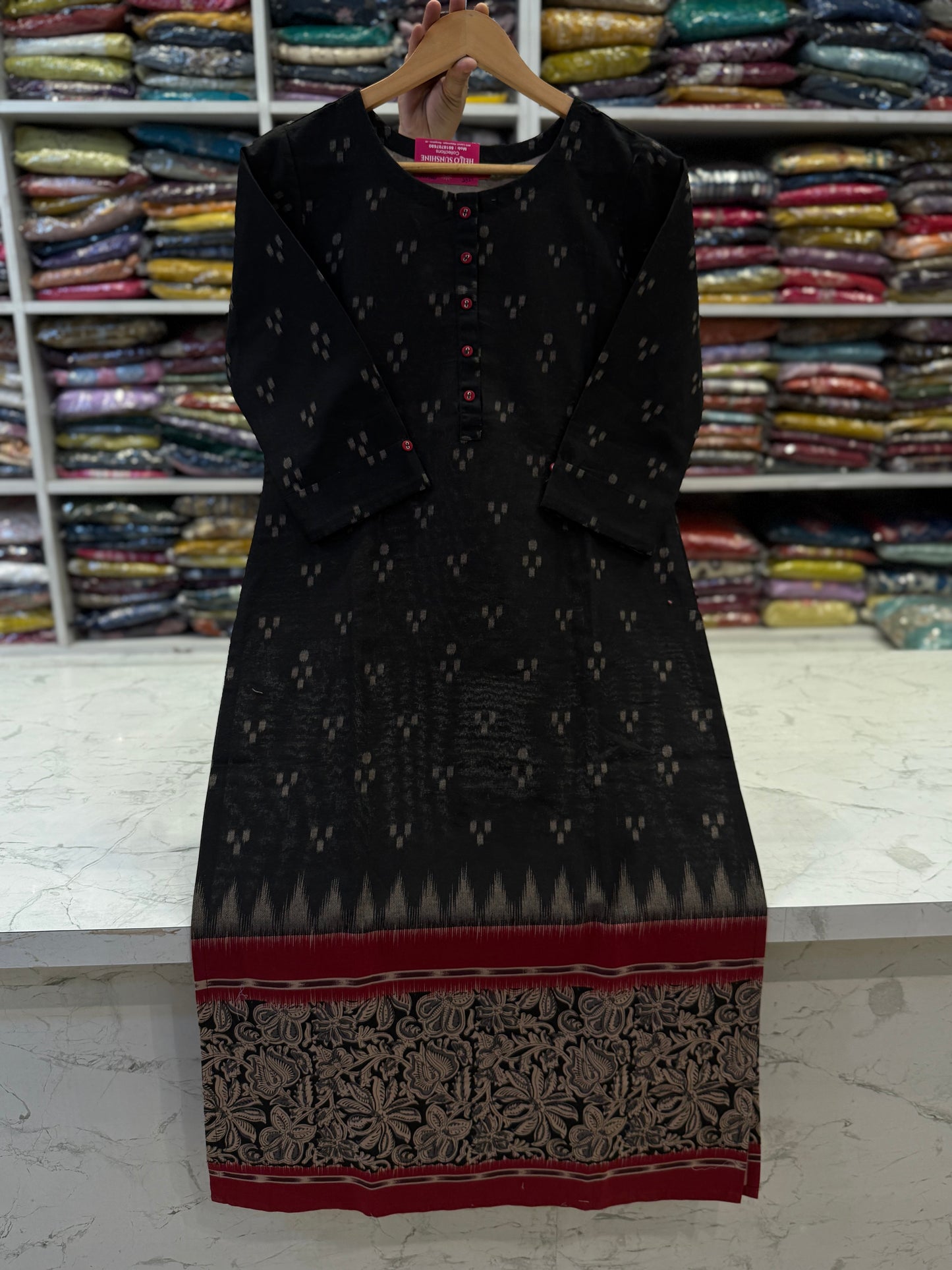 Black Pure Cotton Straight Cut Kurti