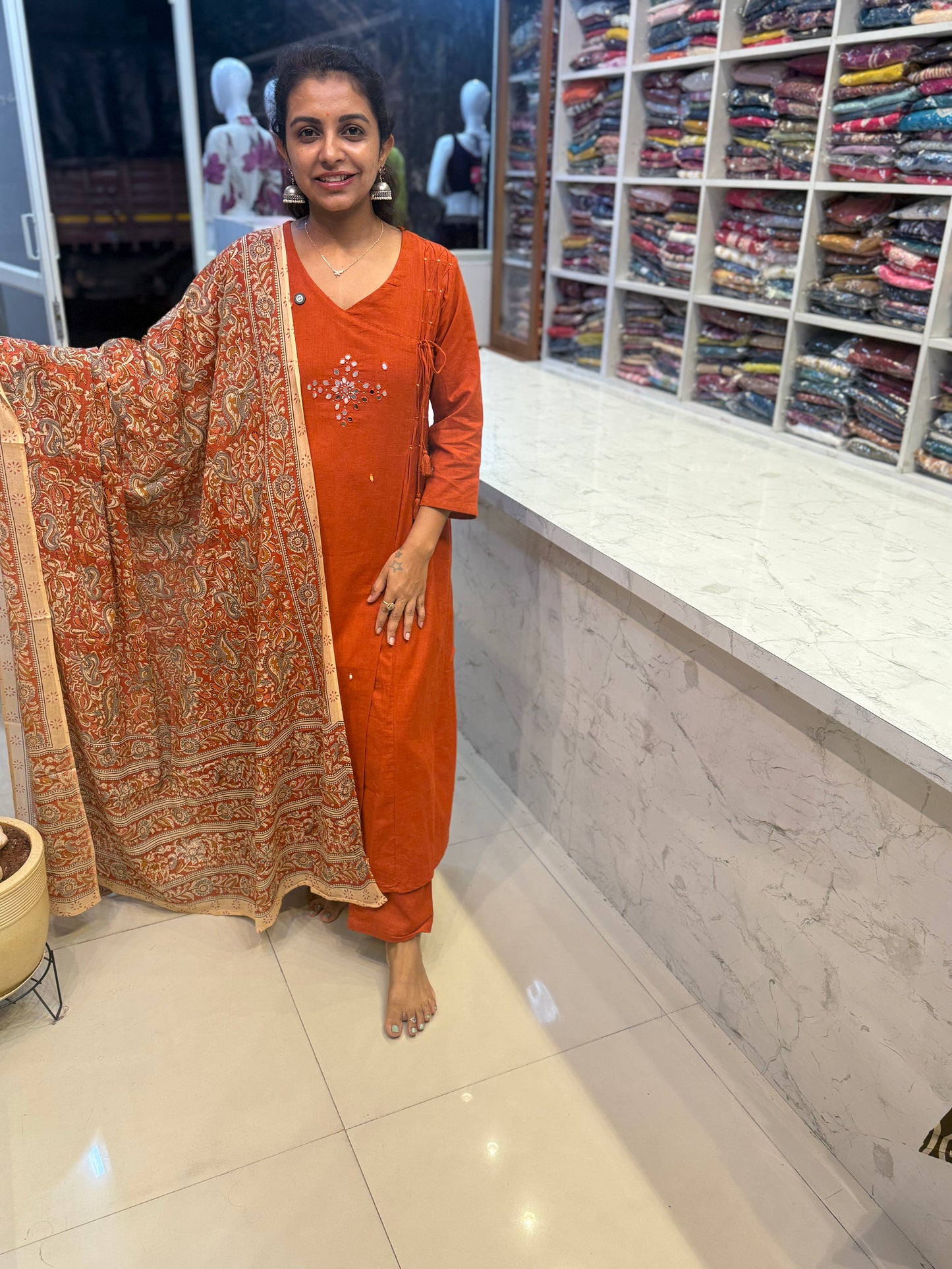 Pure Cotton Flex Kurti and Pant with Kalamkari Dupatta