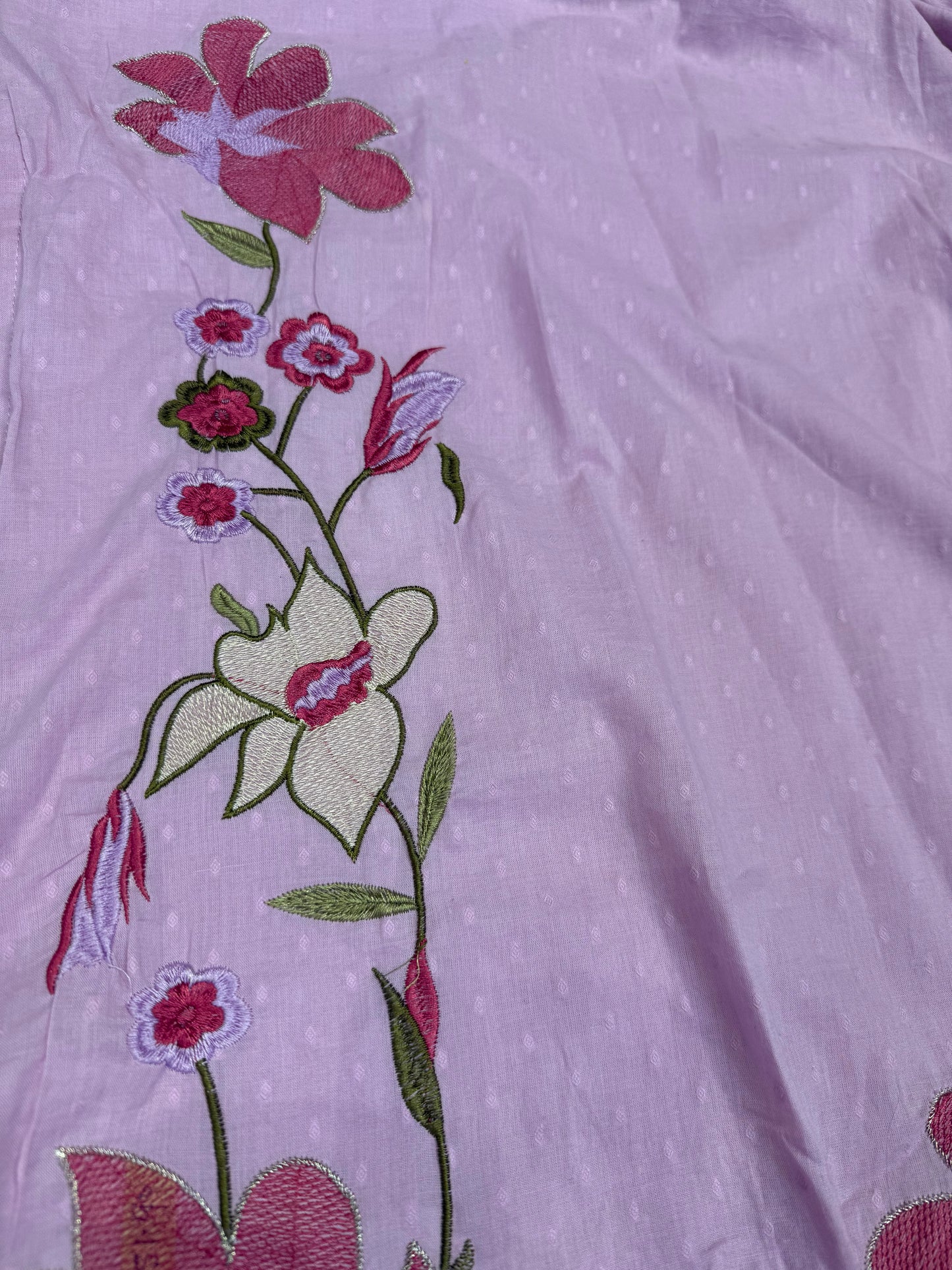 Lavender Cotton Silly Embroidery Kurti With Pant and Dupatta