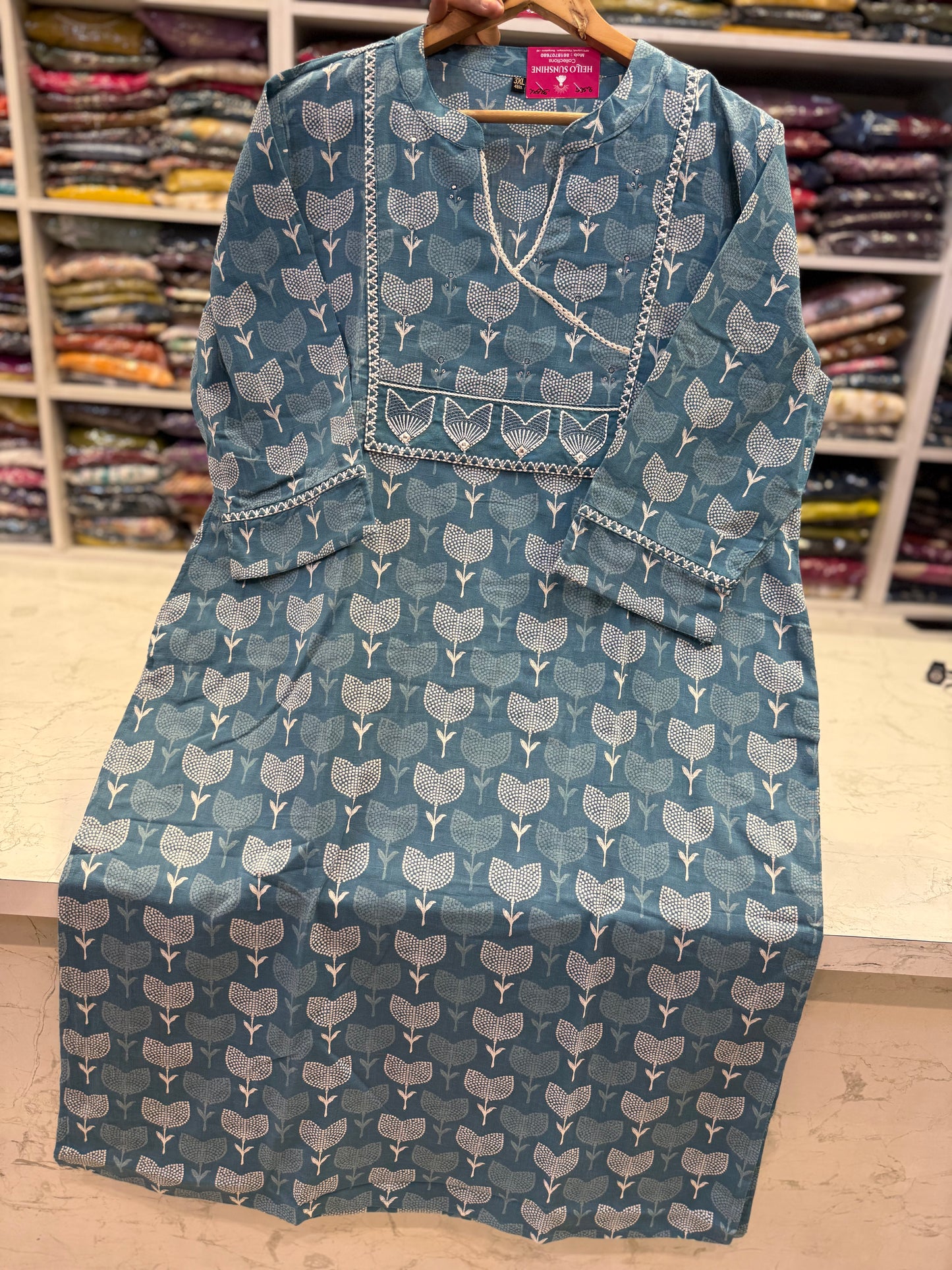 Printed Blue Pure Cotton Kurti