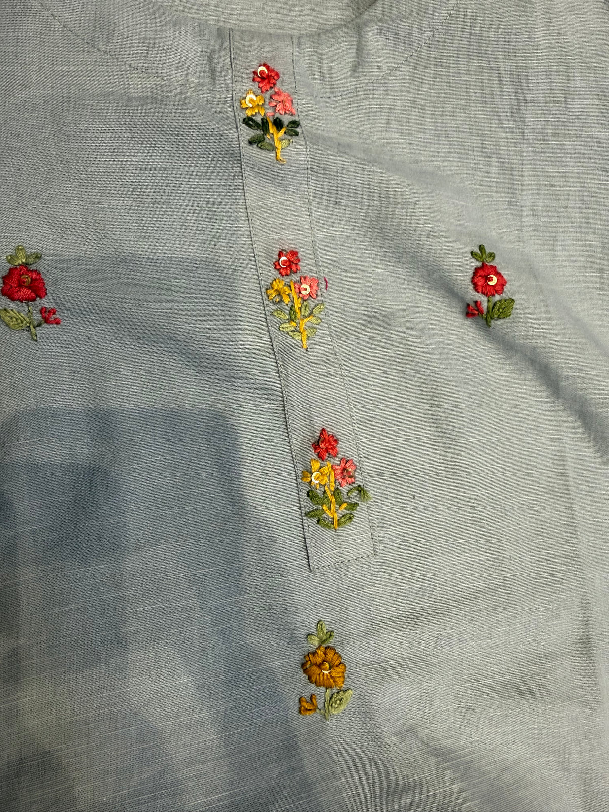 Blue Hand Embroidery Pure Cotton Kurti With Pant and Dupatta -HSC1292