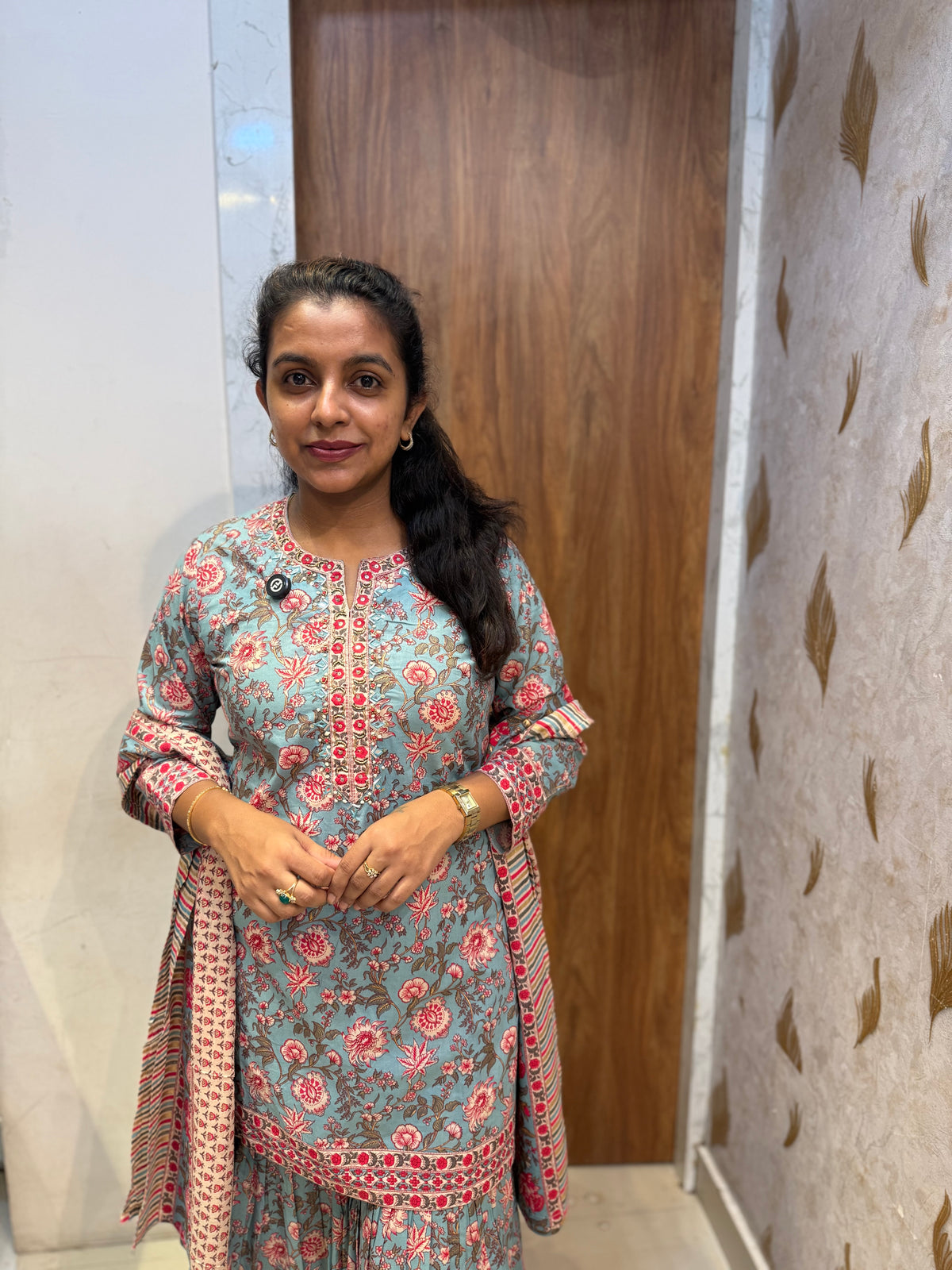 Floral Printed Pure Cotton Kurti With Sharara Pant and Dupatta -HSC1240