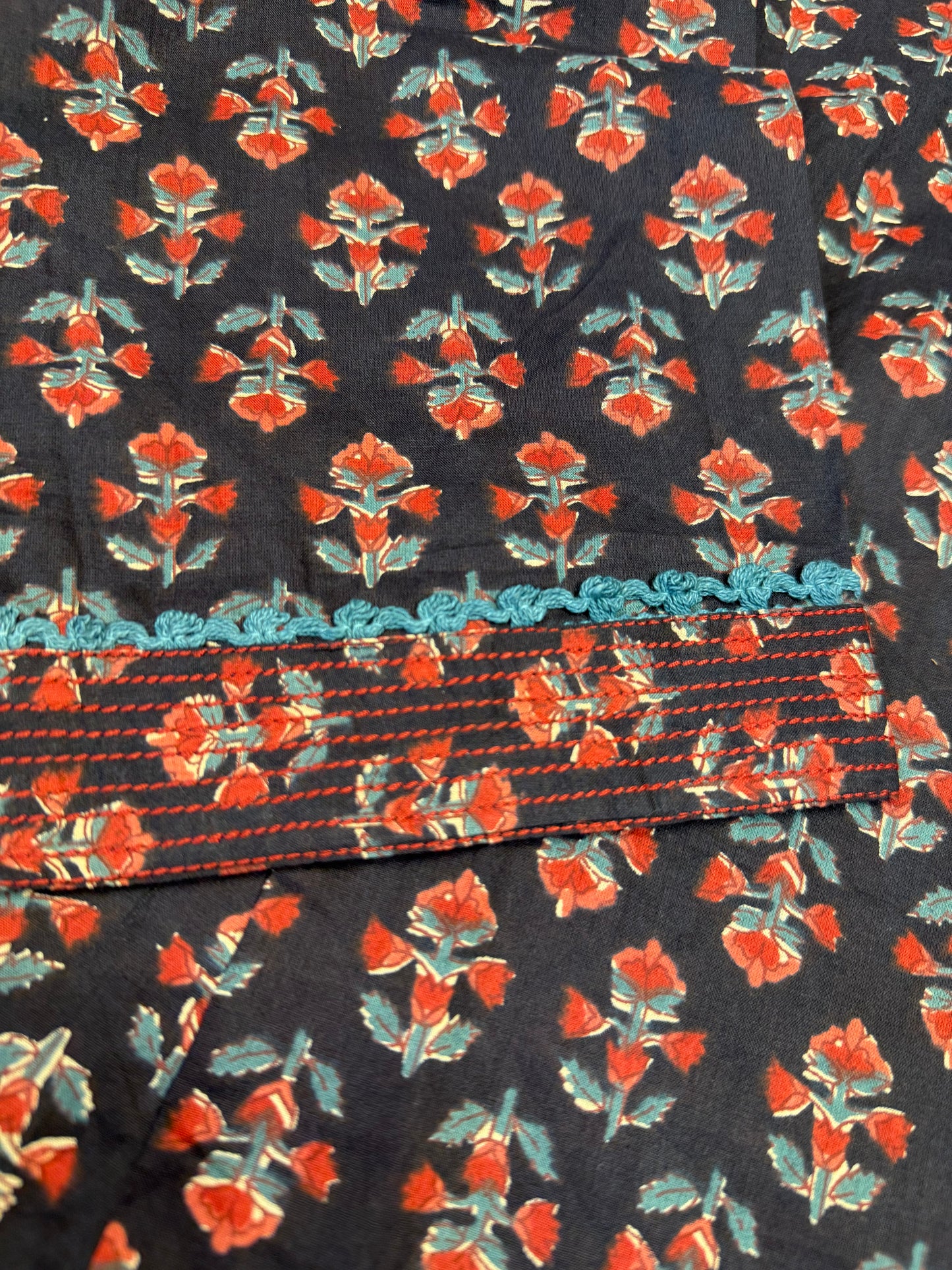 Black Natural Print Floral Pure Cotton Kurti