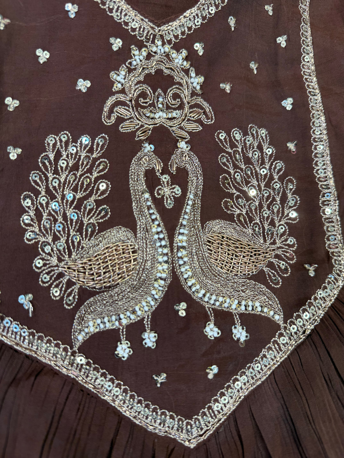 Brown Pure Silk Hand Embroidery Kurti With Pant and Dupatta  - HSC1181