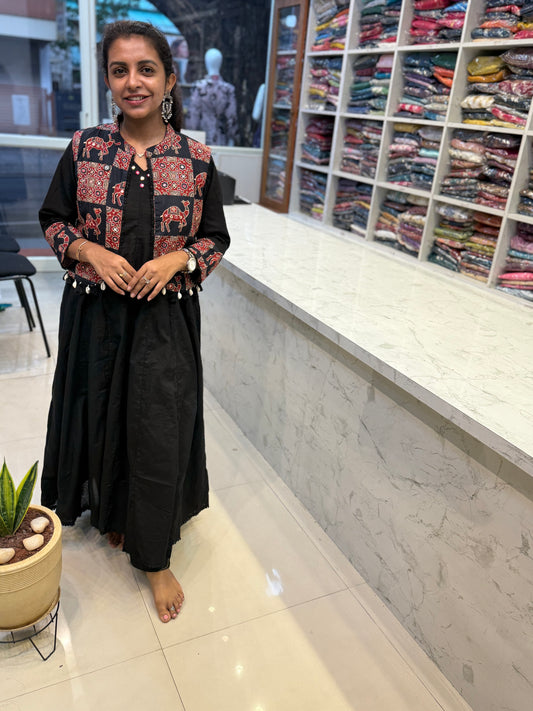 Camel Black Jacket Anarkali Kurti with Pant