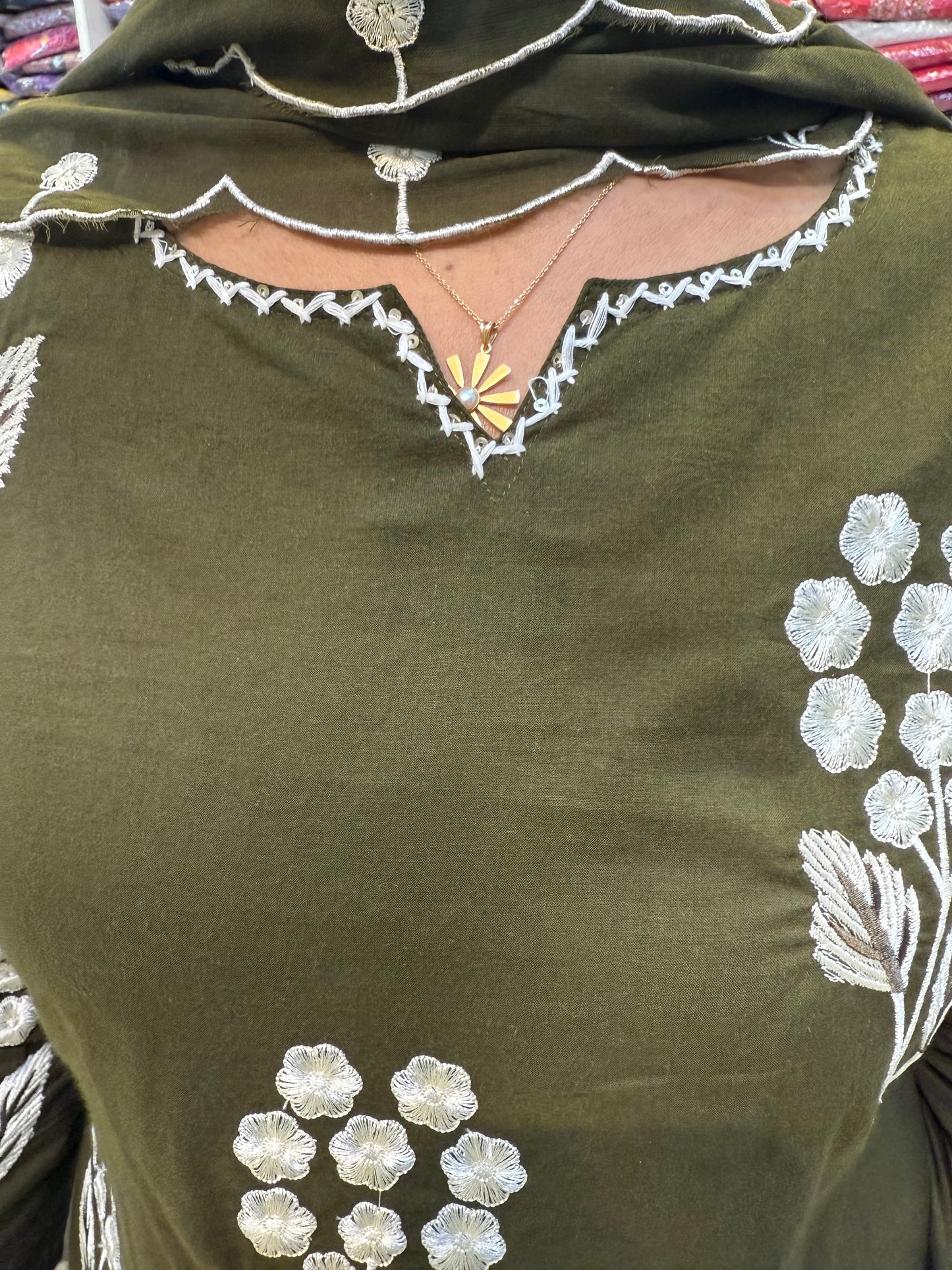 Embroidery Work kurti with Pant and Scallop Cut Work Dupatta
