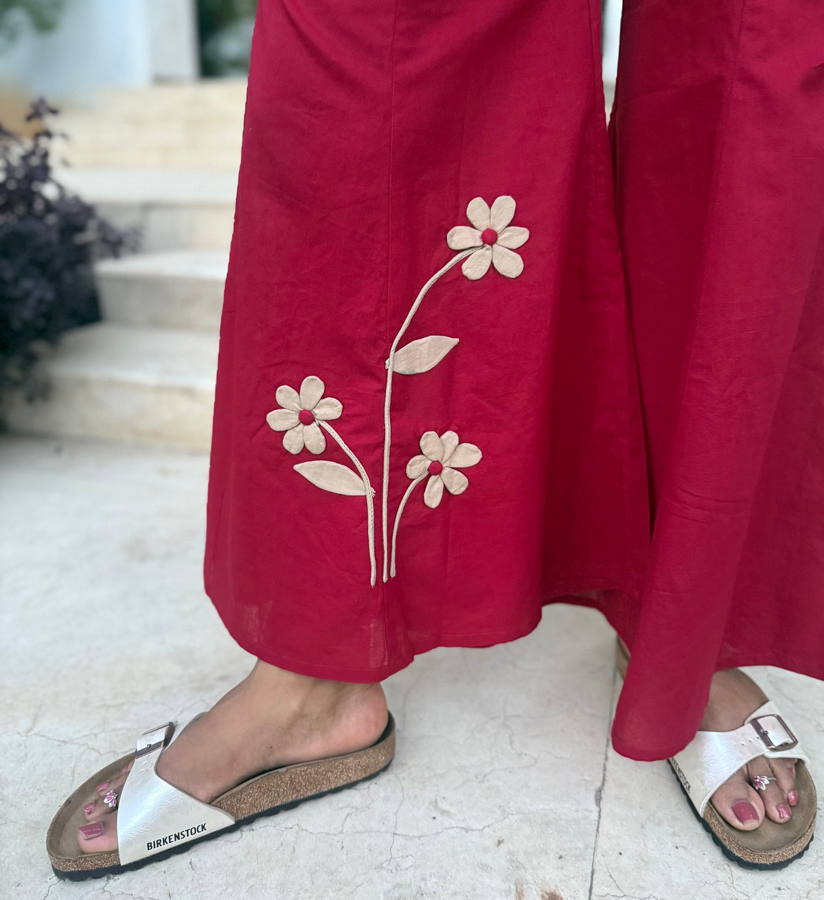 Red Appliqué Patchwork Pure Cotton Co-ords set -HSC1193
