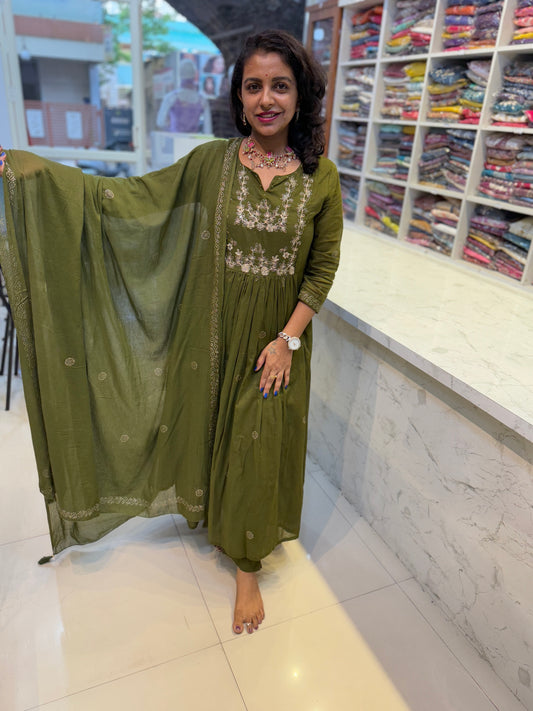 Green Mul Cotton Salwar Set
