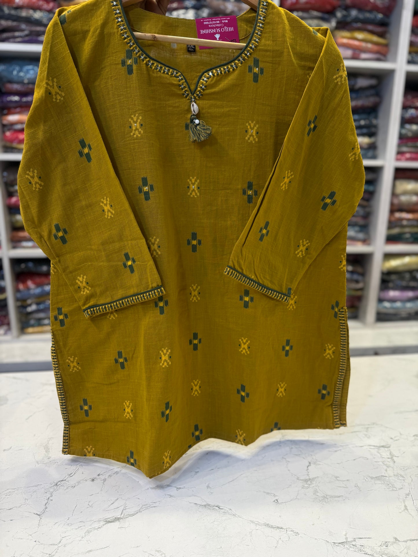 Mustard Pure Handloom Cotton Flex Tunics  - HSC1148