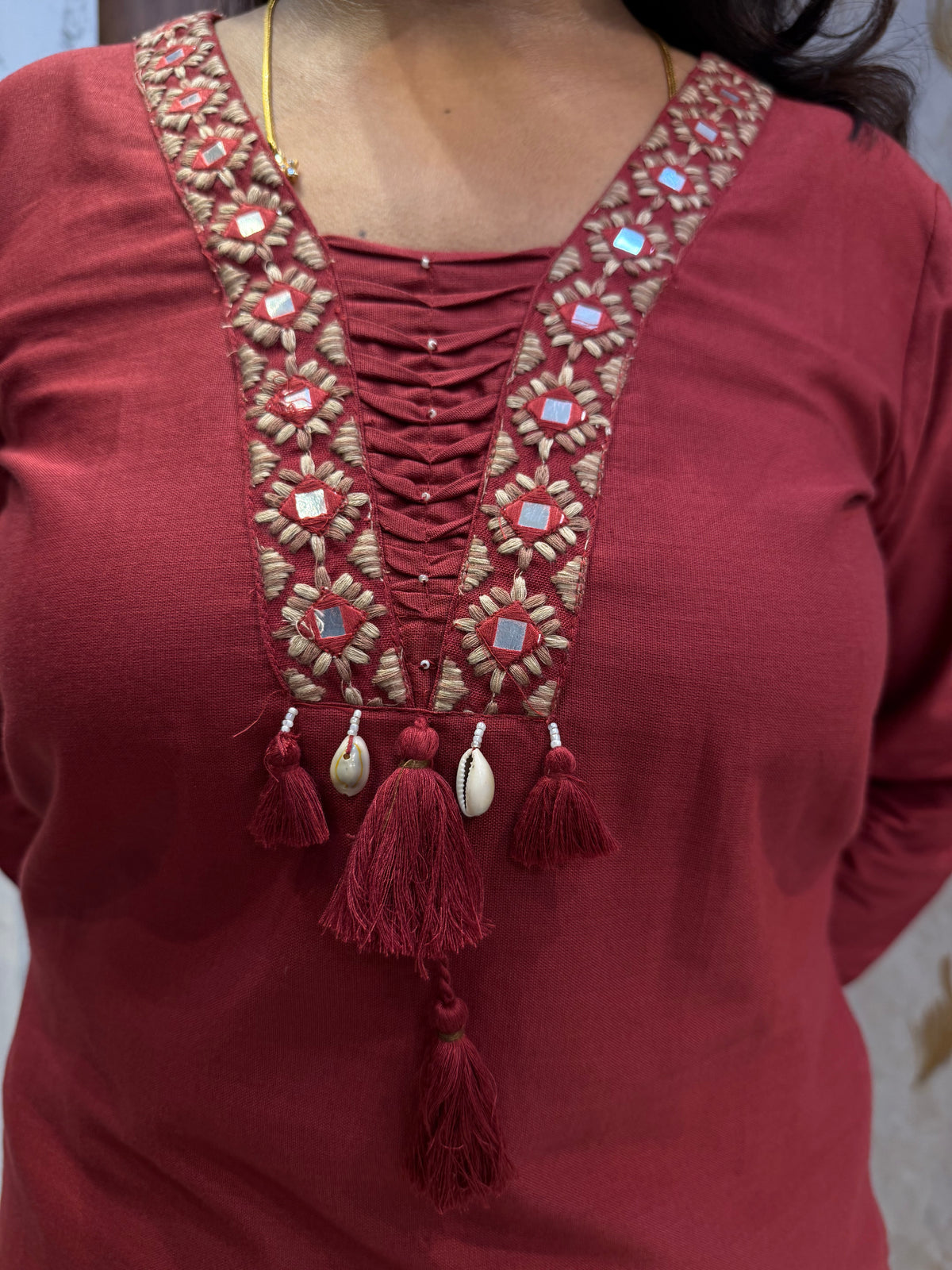 Marron Pure Cotton Flex Kurti With Pant and Dupatta -HSC1300