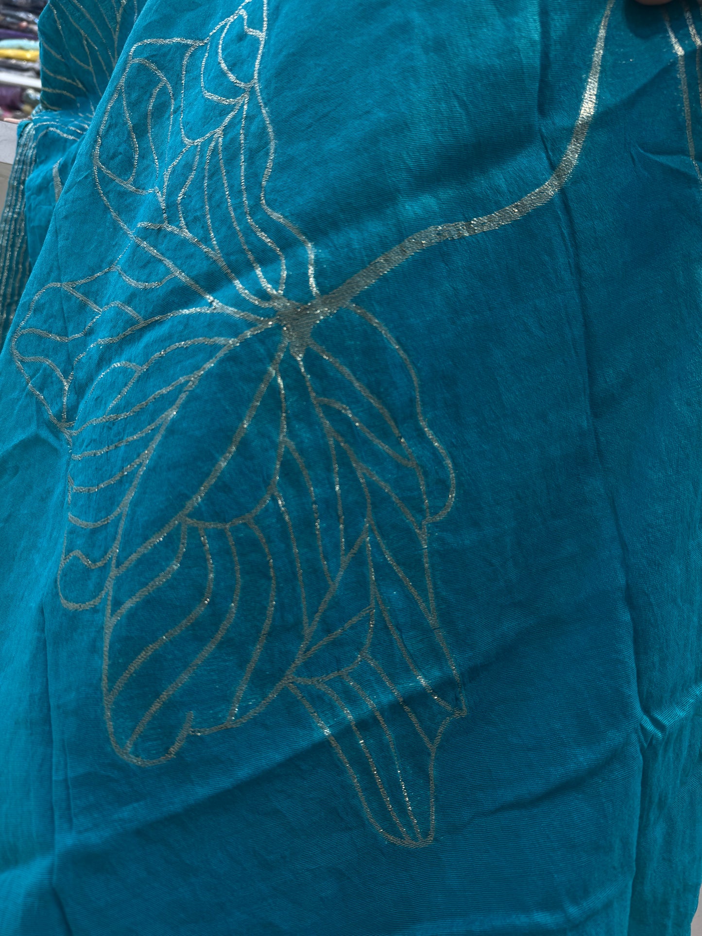 Blue Roman Silk Party wear Kurti With Pant and Dupatta