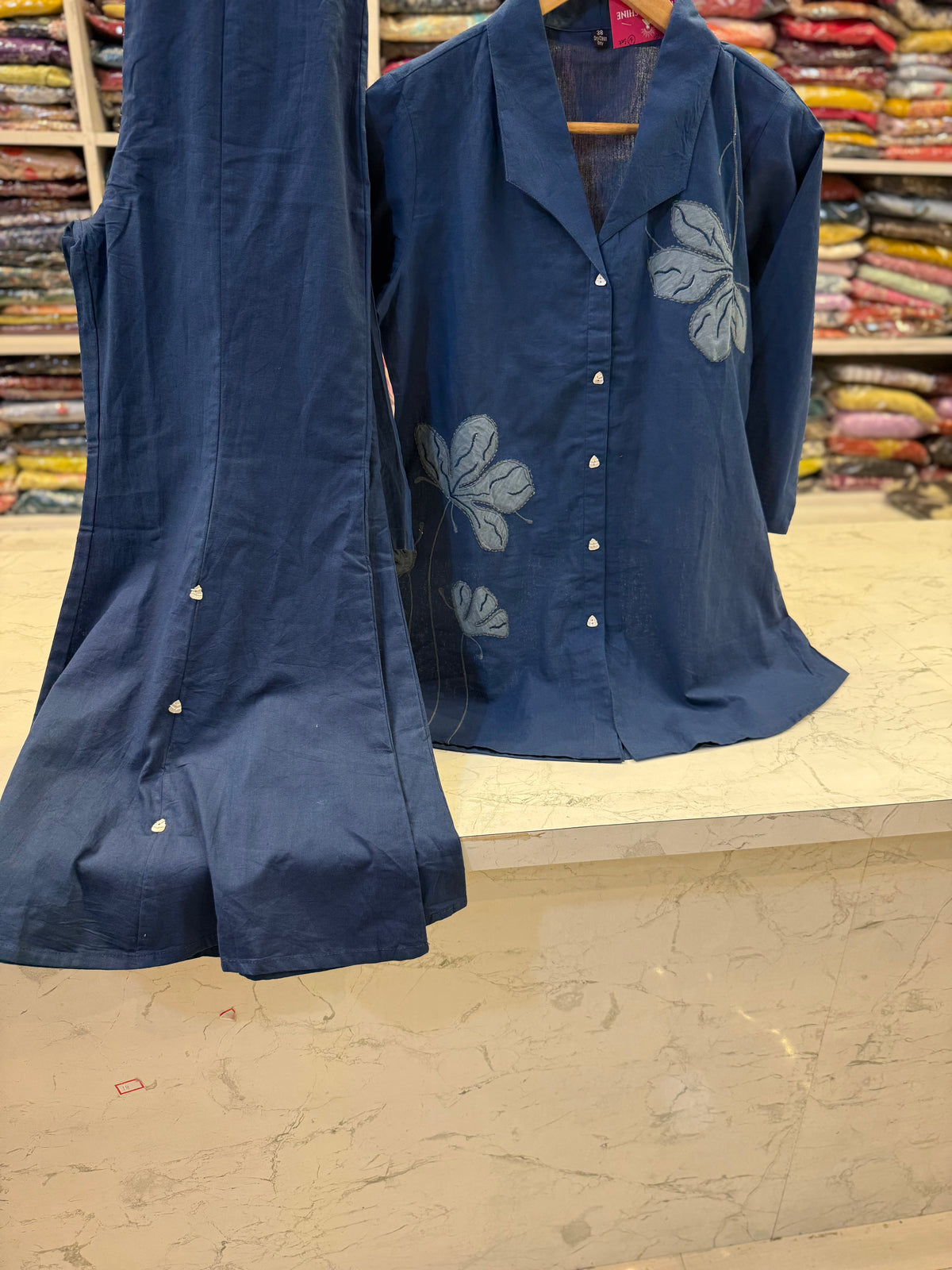 Blue Applique Pure Cotton Co-ords Set -HSC1287