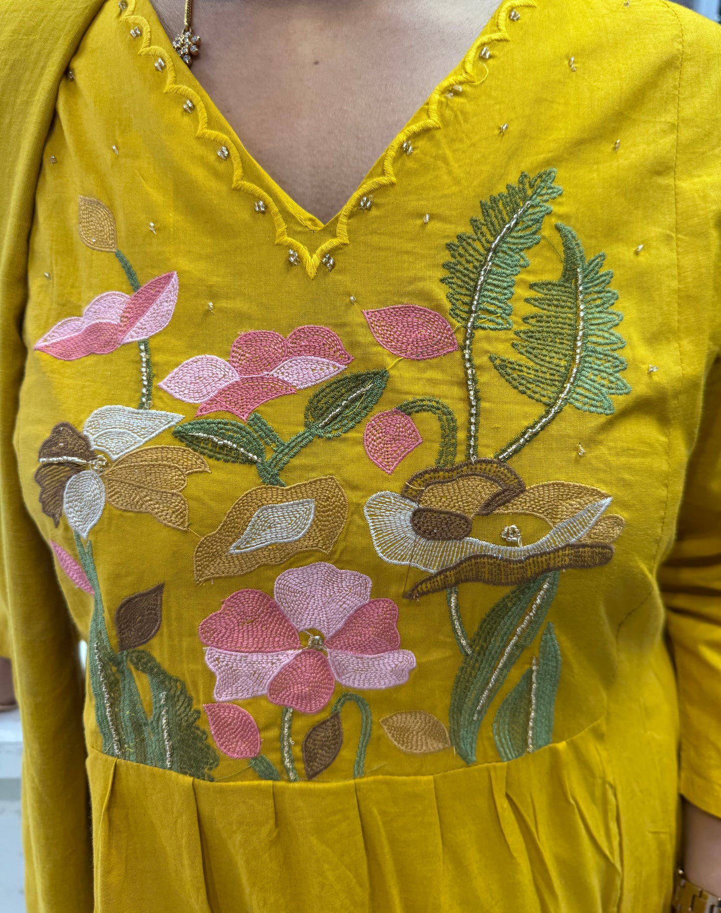 Mul Cotton A-line Kurti With Pant and Dupatta
