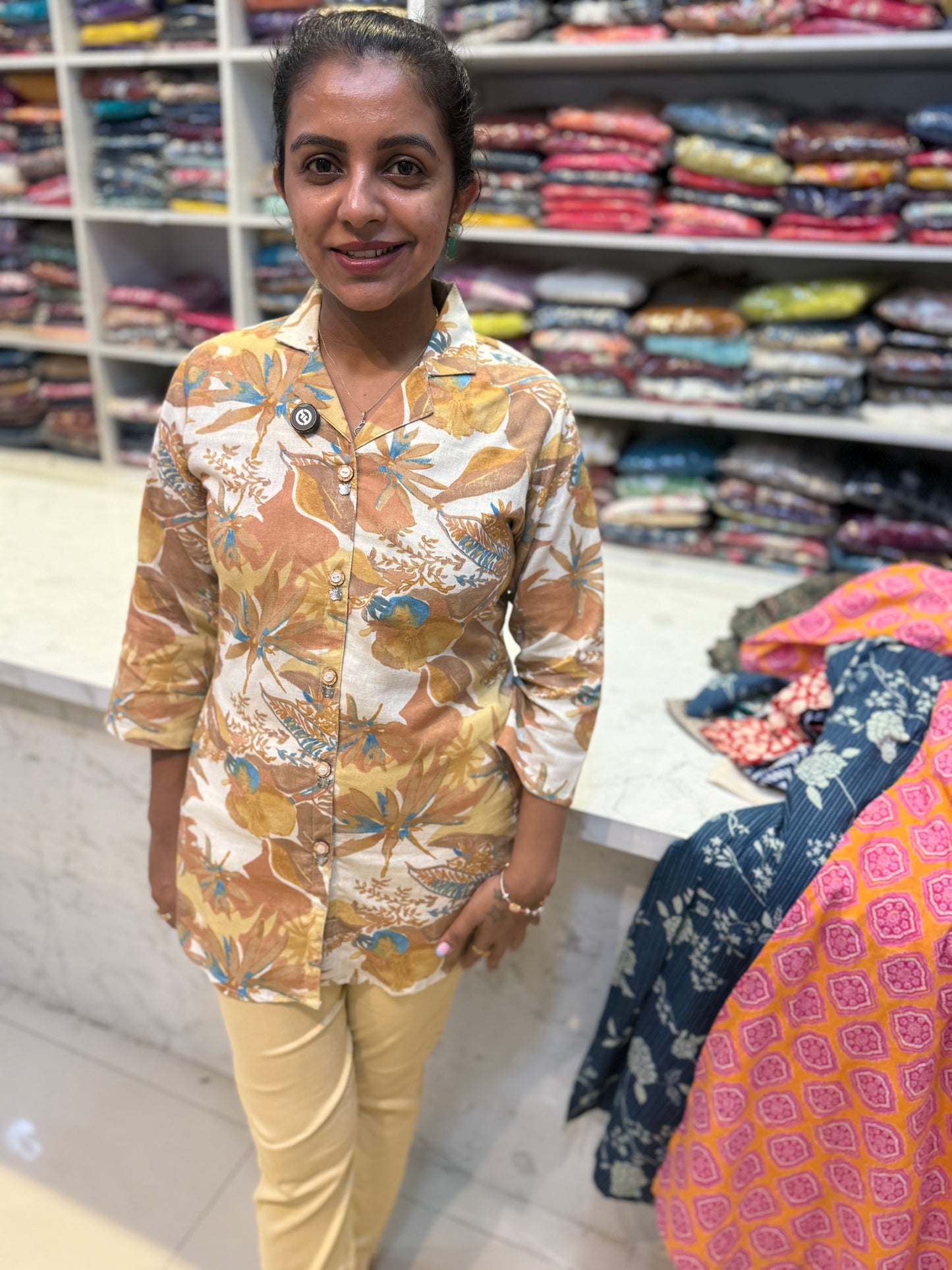 Beige Printed Short top