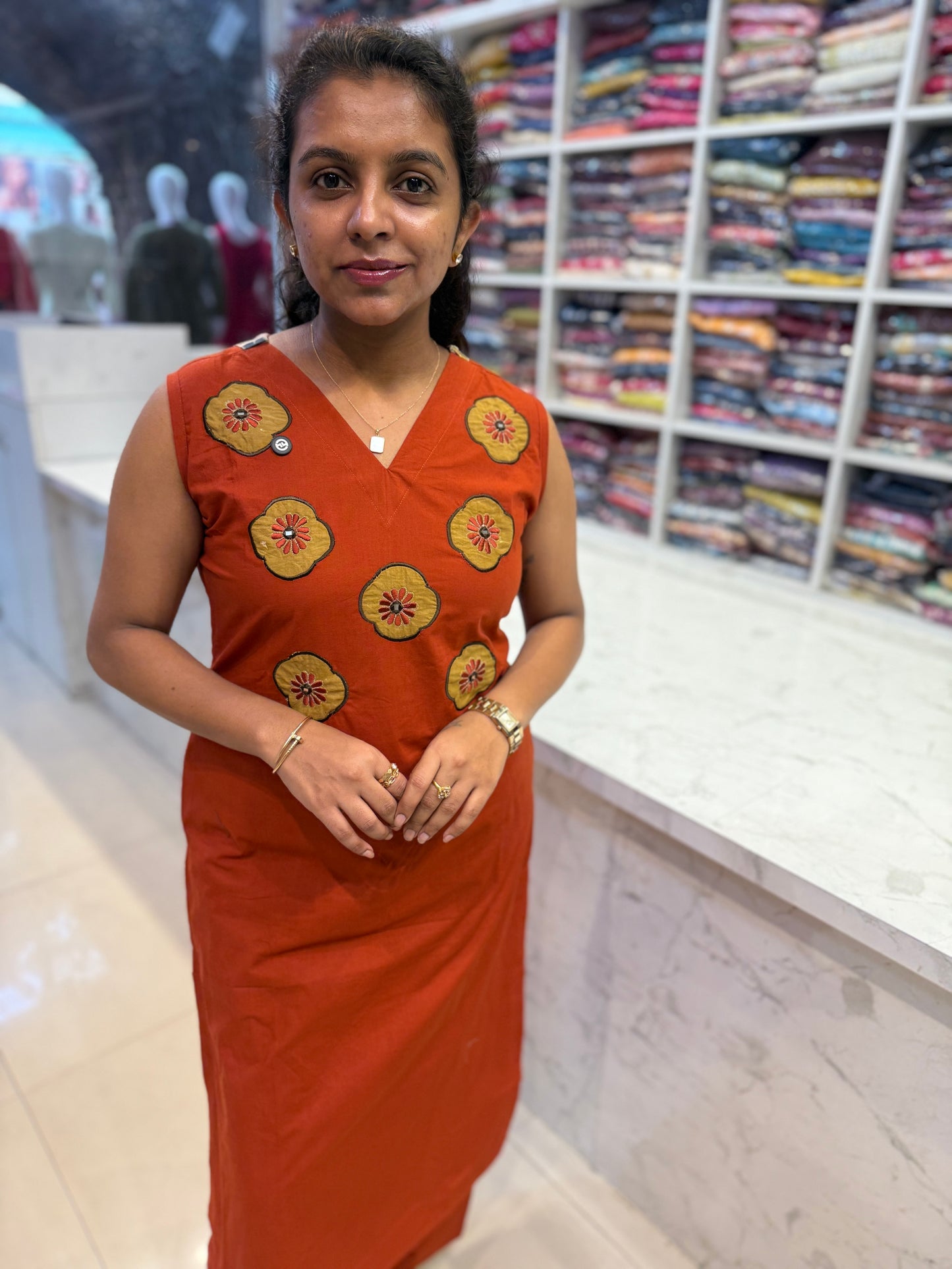 Rust Designer Wear Pure Cotton Co-ords Set-HSC24