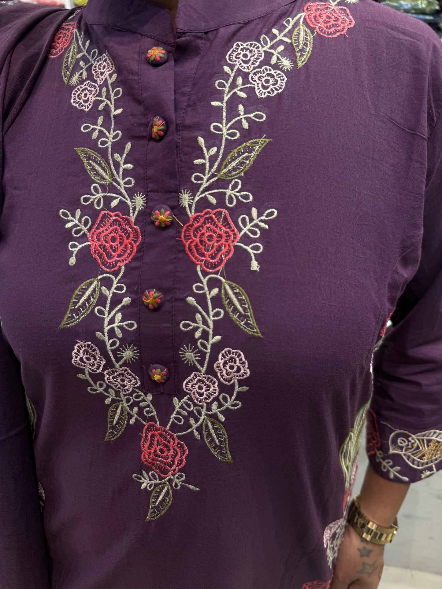 Bird Embroidery Kurti With Pant and Dupatta