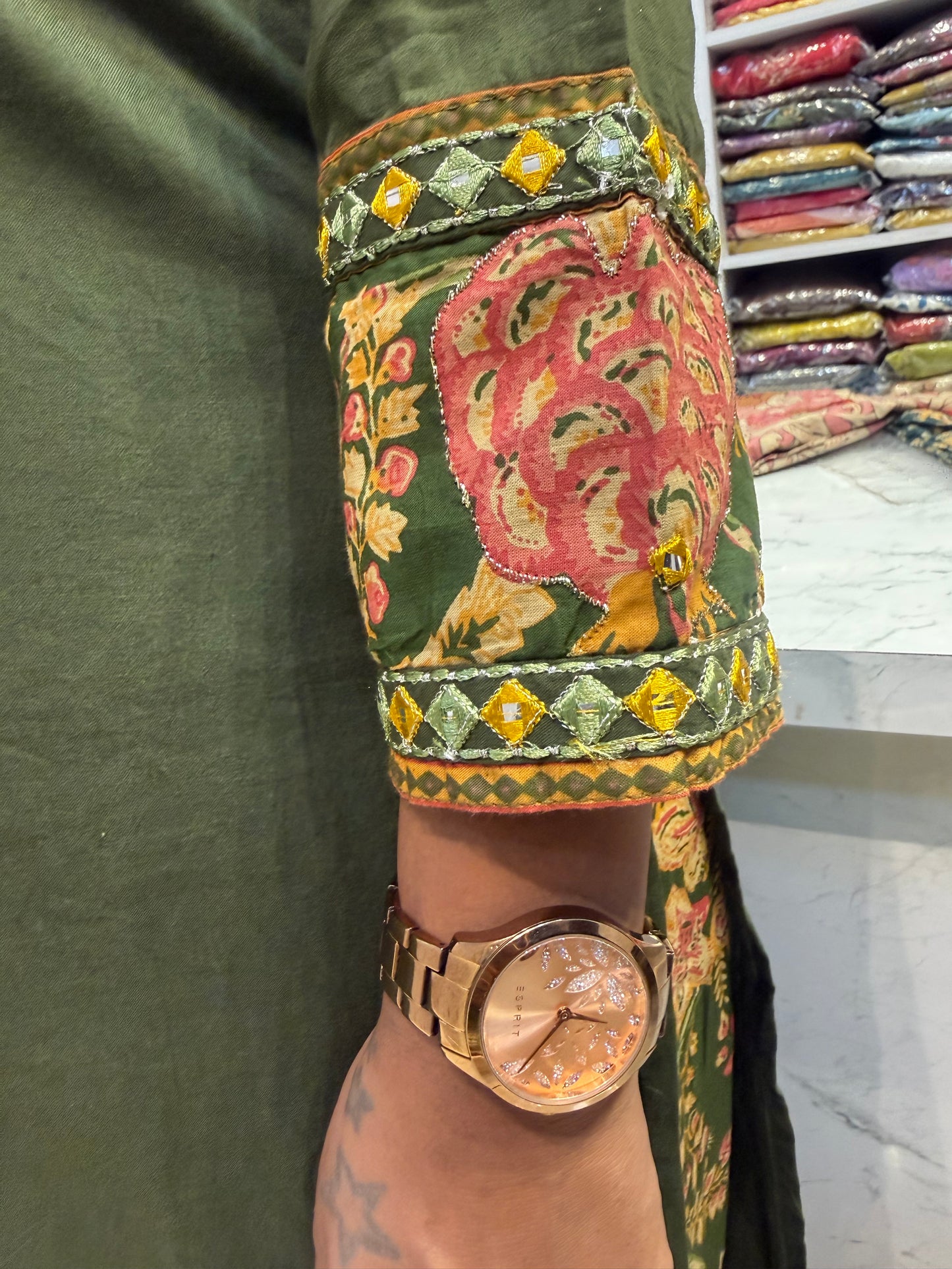Green Pure Cotton Printed Pant With Kurti with Dupatta-HSC127