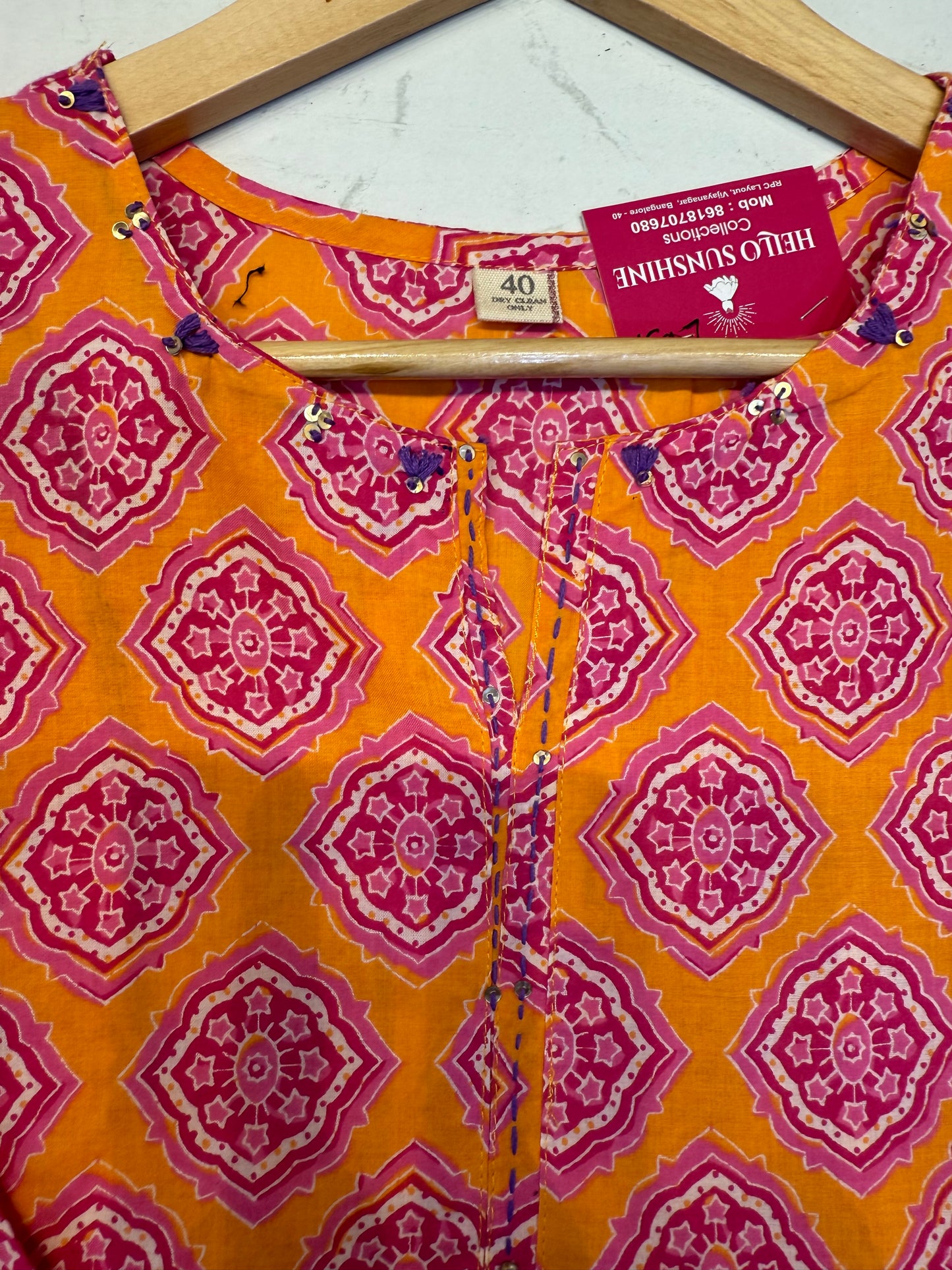 Pink and Orange Cotton kurti