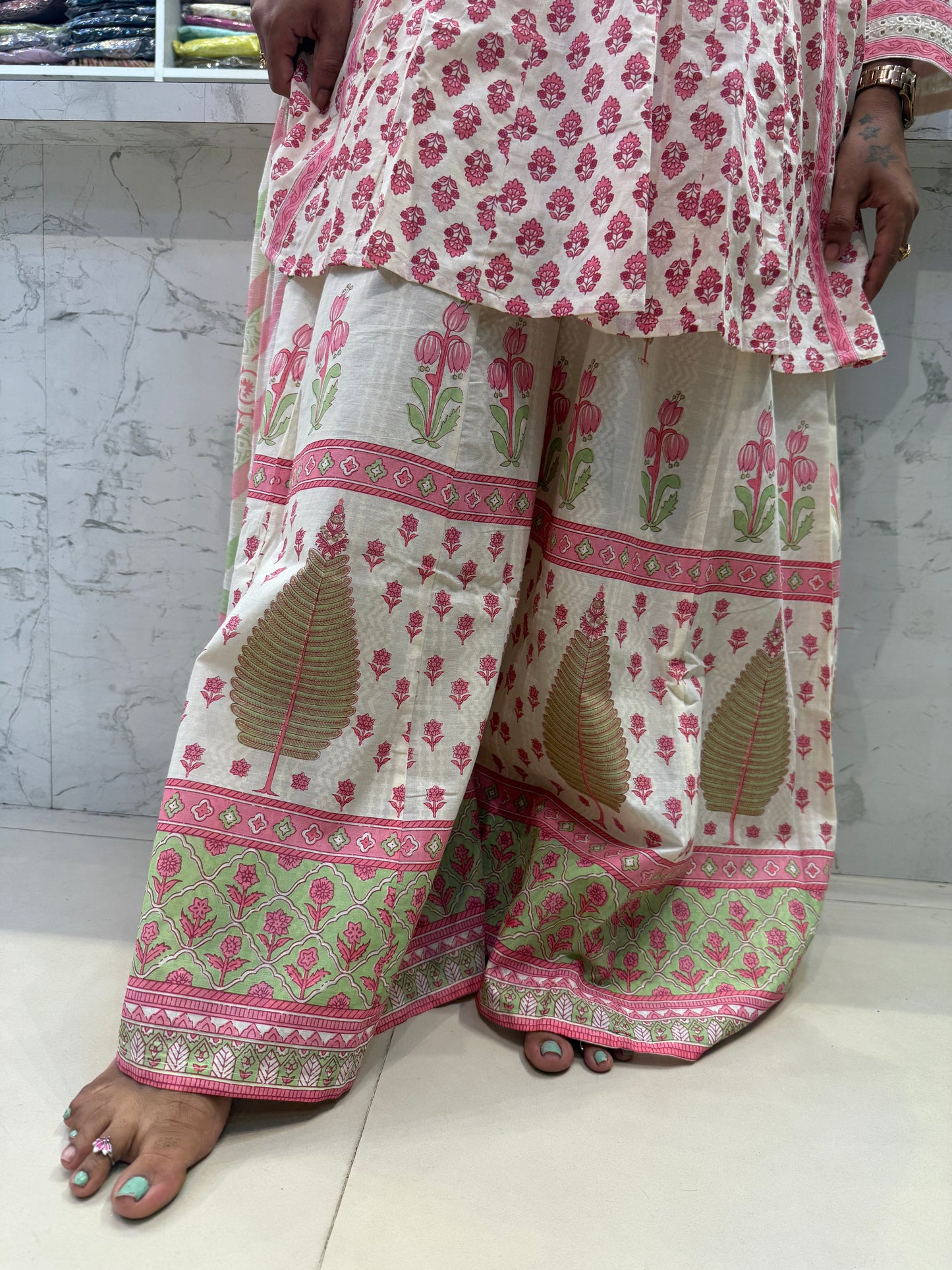 Premium Pure Cotton Block Printed Kurti with pant and Dupatta