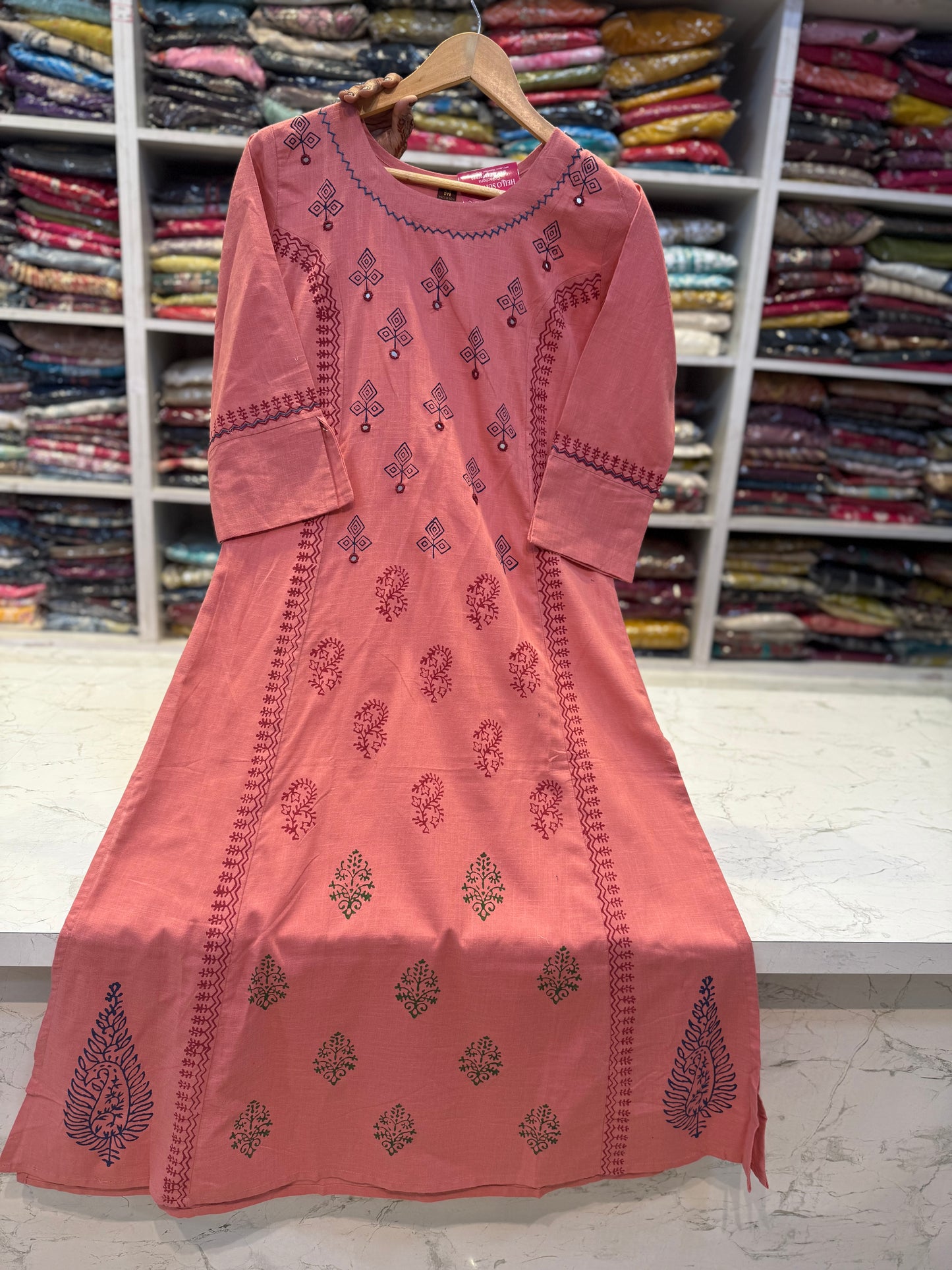 Block Printed A-line Cotton Kurti