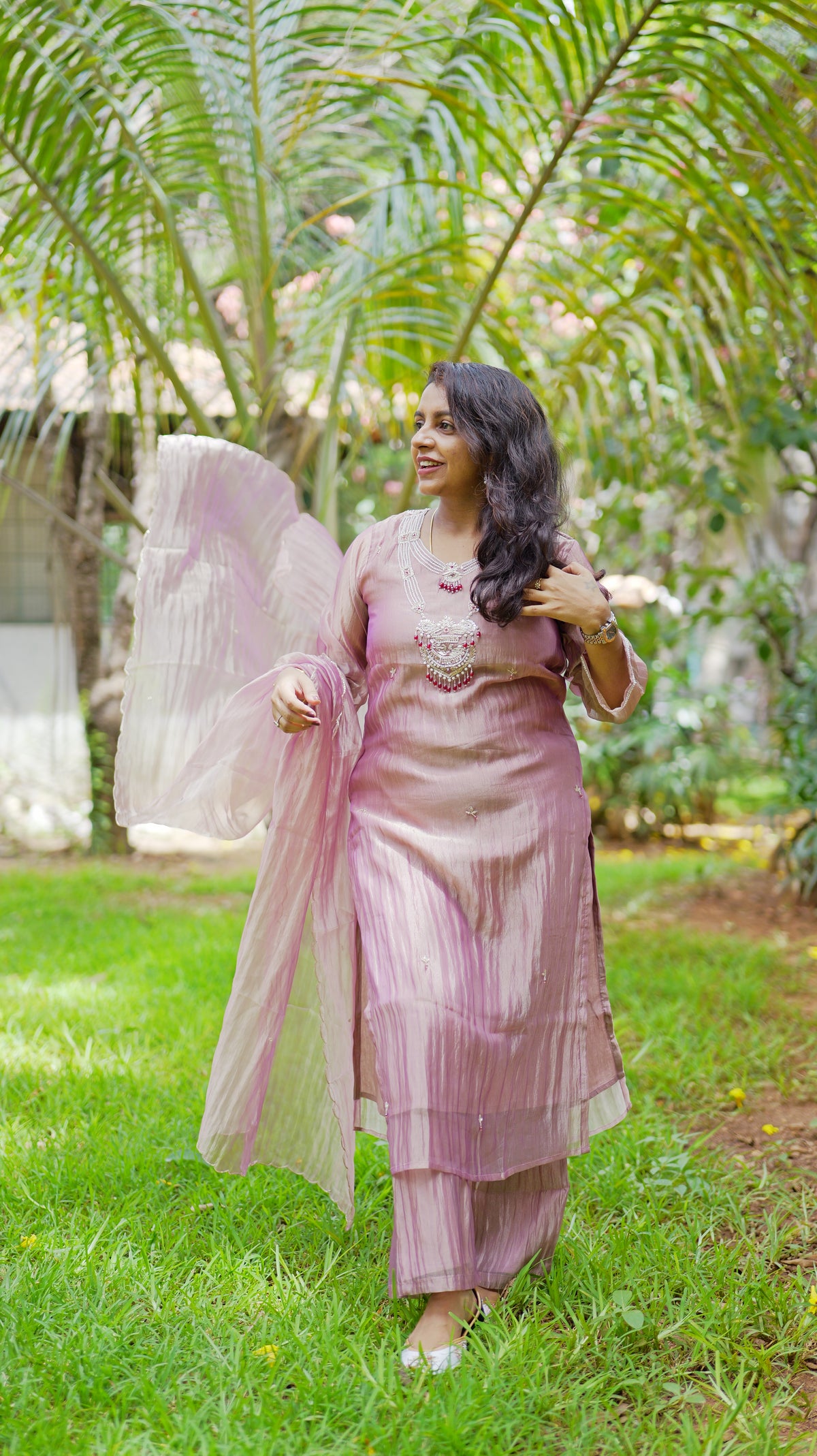 Jewel Pure Crush Tissue (Salsa Fabric) Kurti With Pant and Scallop Cutwork Dupatta -HSC1211