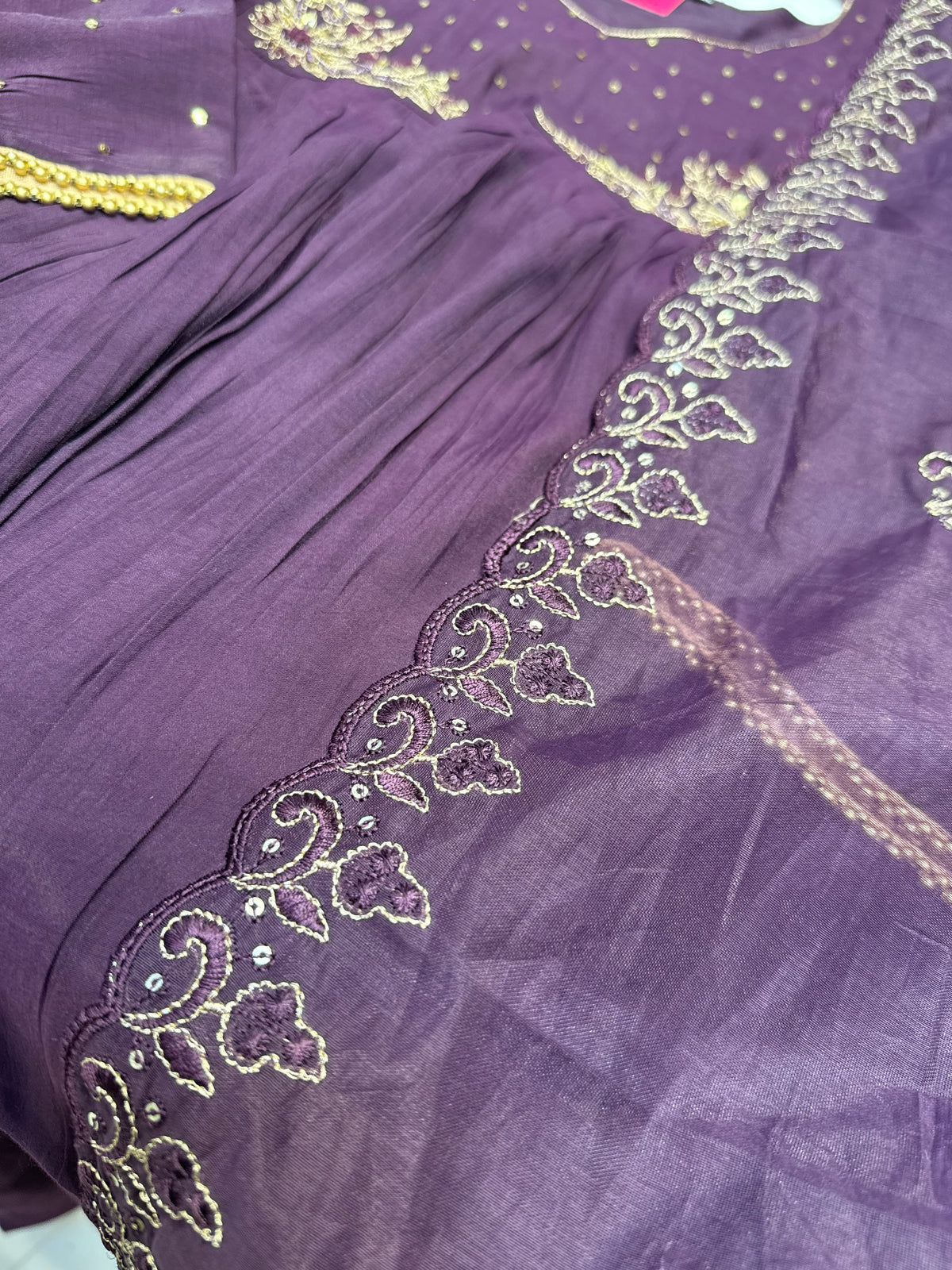 Purple Hand Embroidery Kurti With Pant and Cutwork Dupatta - HSC1212