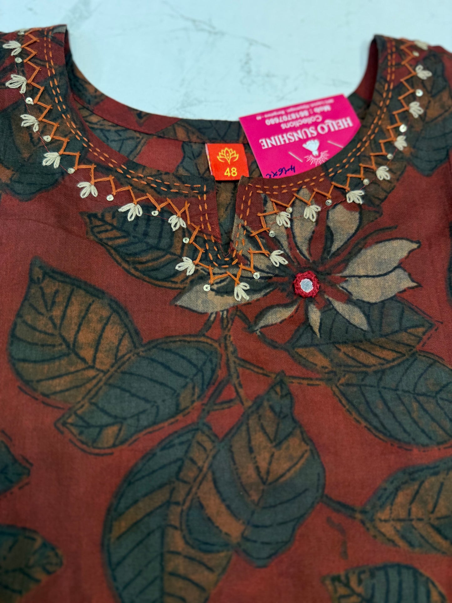 Marron Natural Print Floral Kurti