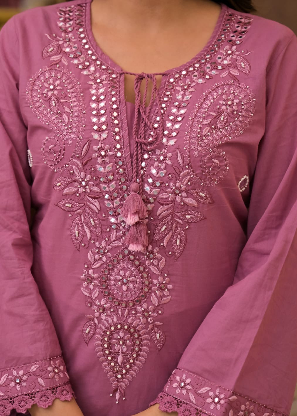 Thread Embroidery Two sides pockets Kurti With Pant and Dupatta - HSC1197