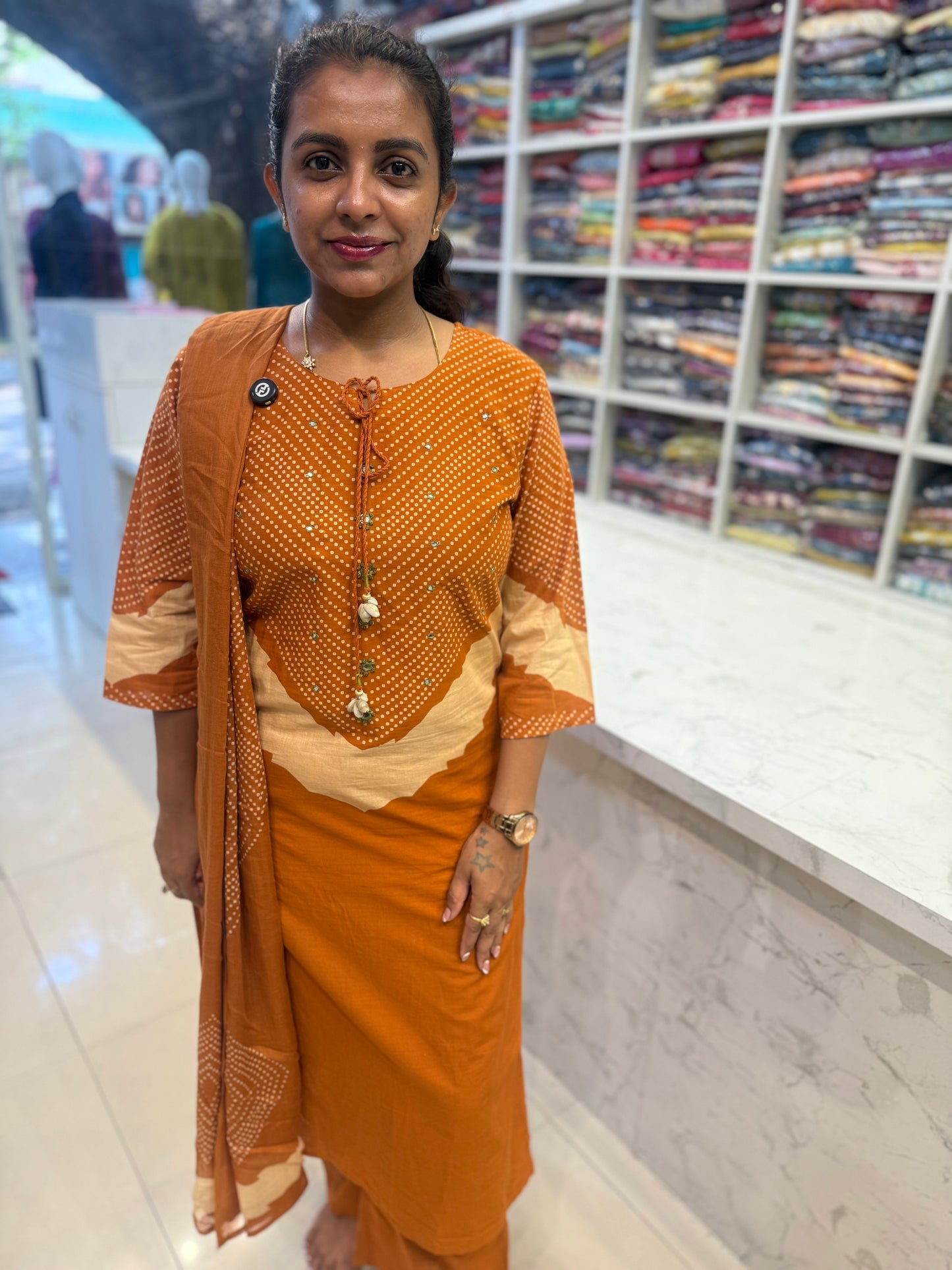 Trending Orange  Pure Cotton Kurti With Pant and Dupatta-HSC120