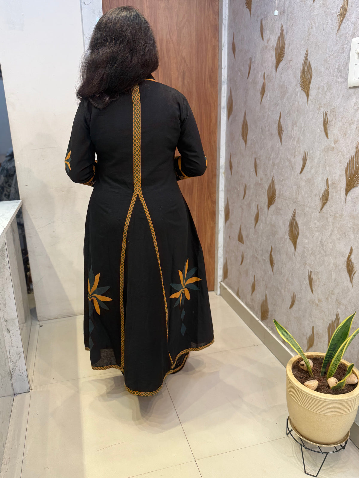 Black Printed Pure Cotton Kurti With Pant -HSC1199