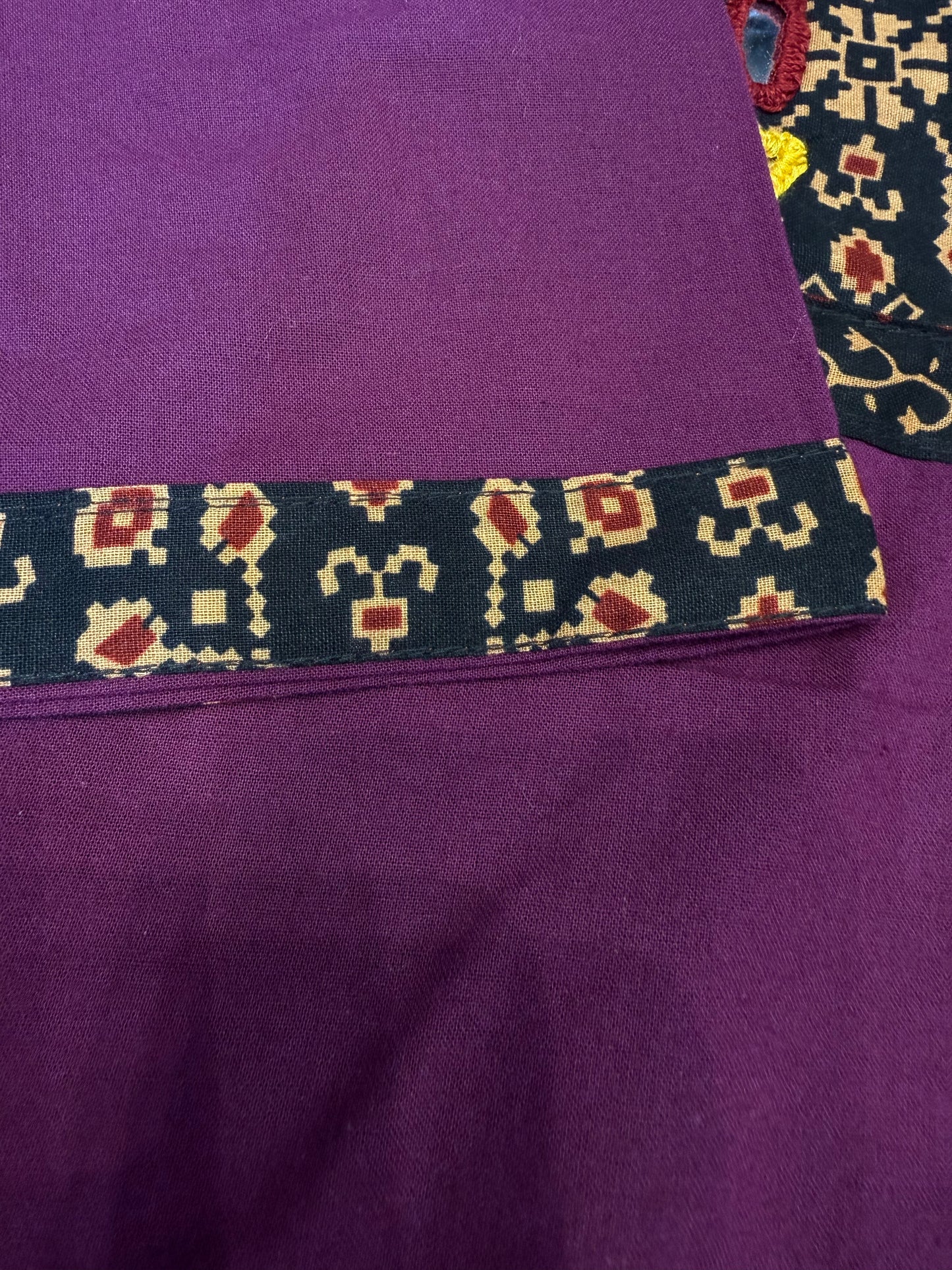 Purple Dhabu Cotton Patch Work Kurti With Pant and Black Constrast Dupatta-HSC98