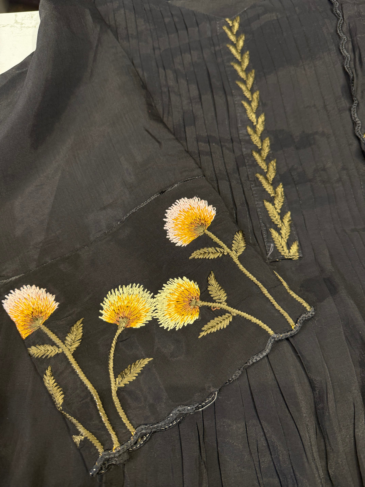 Black Embroidery A-line Kurti With Pant and Dupatta - HSC1189