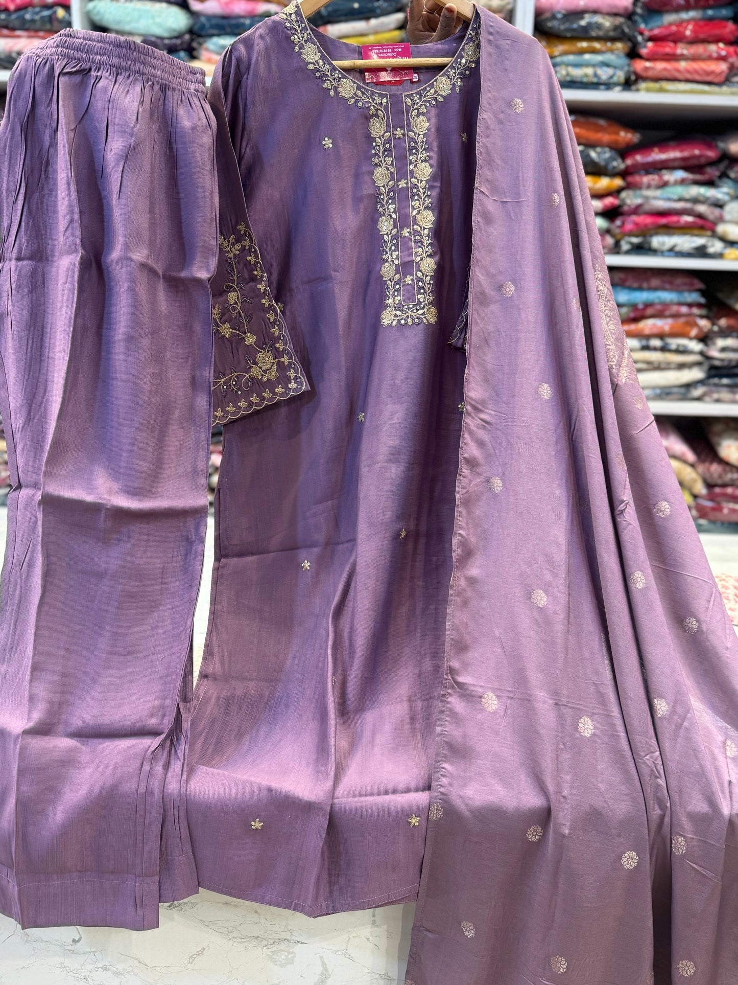 Lavender Kurti With Pant Dupatta