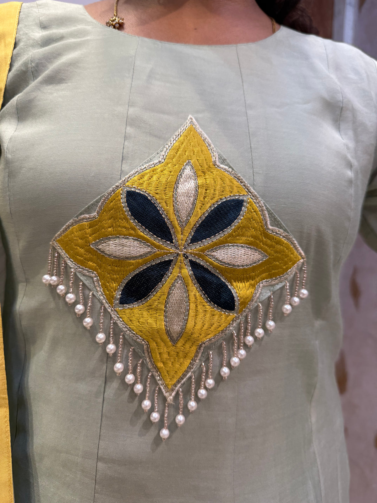 Silk Embroidered Kurti With Pant and Dupatta -HSC1260