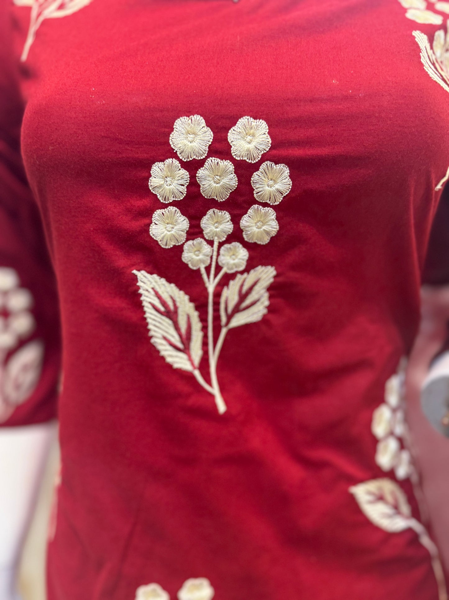 Embroidery Work kurti with Pant and Scallop Cut Work Dupatta
