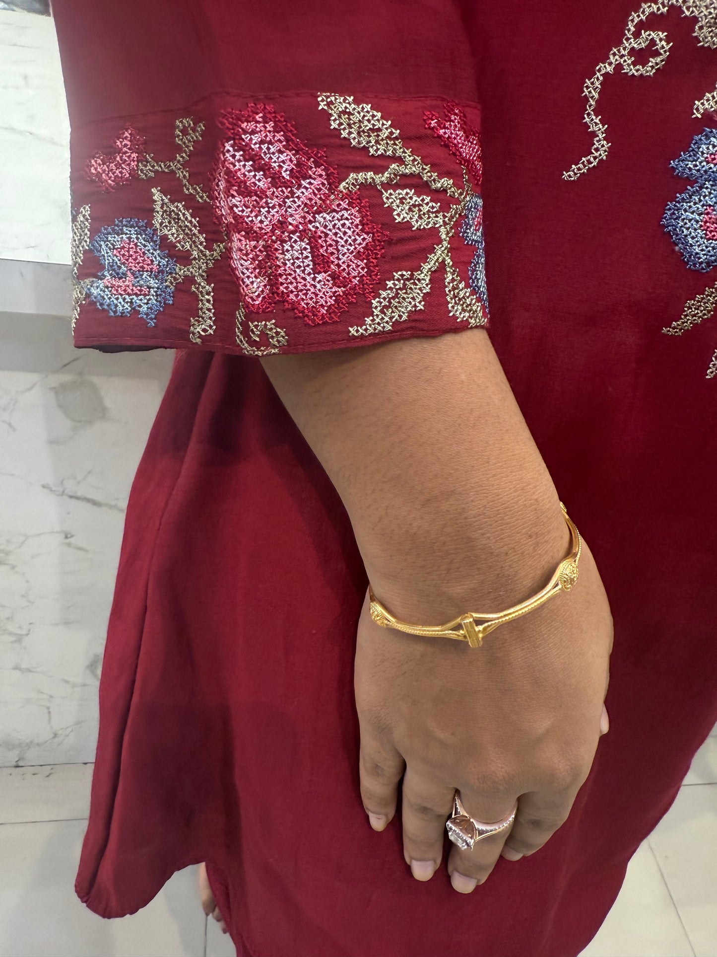 Marron Cross Stitch Work Silk Co-ords Set