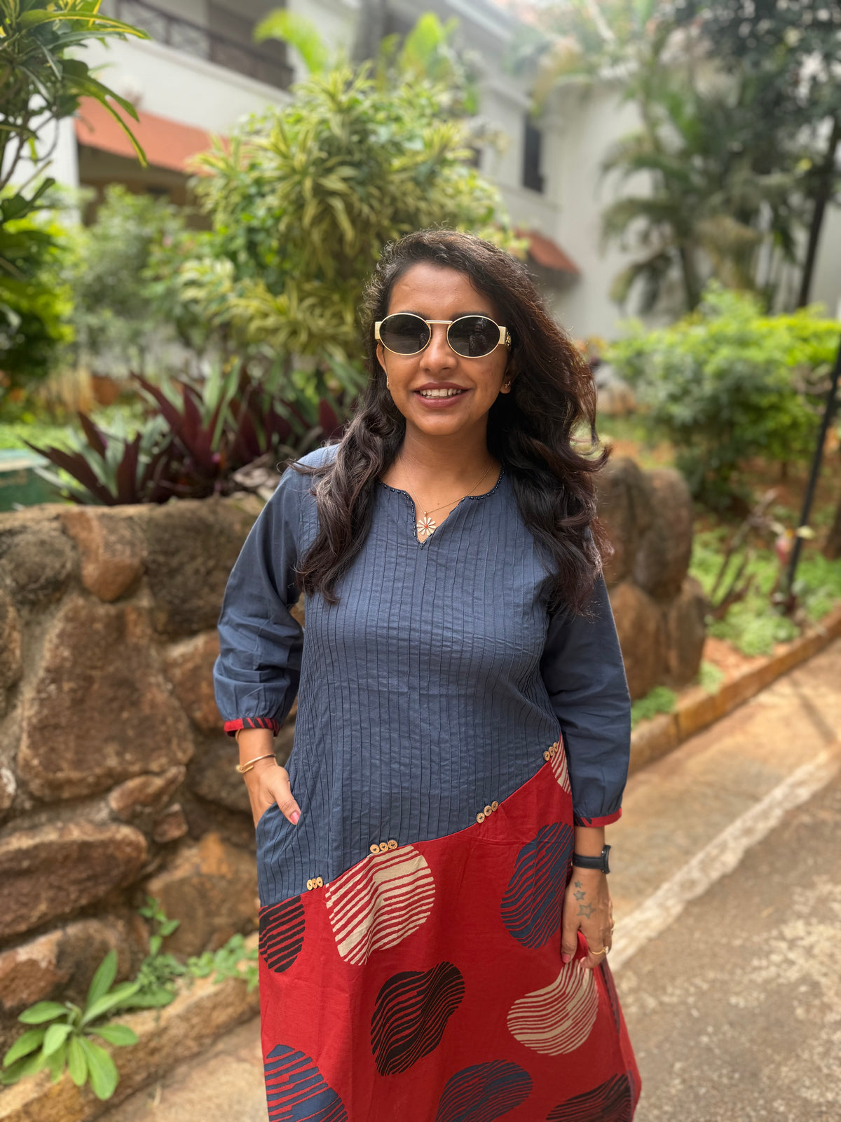 Printed A-line Pure Cotton Dress - HSC1160